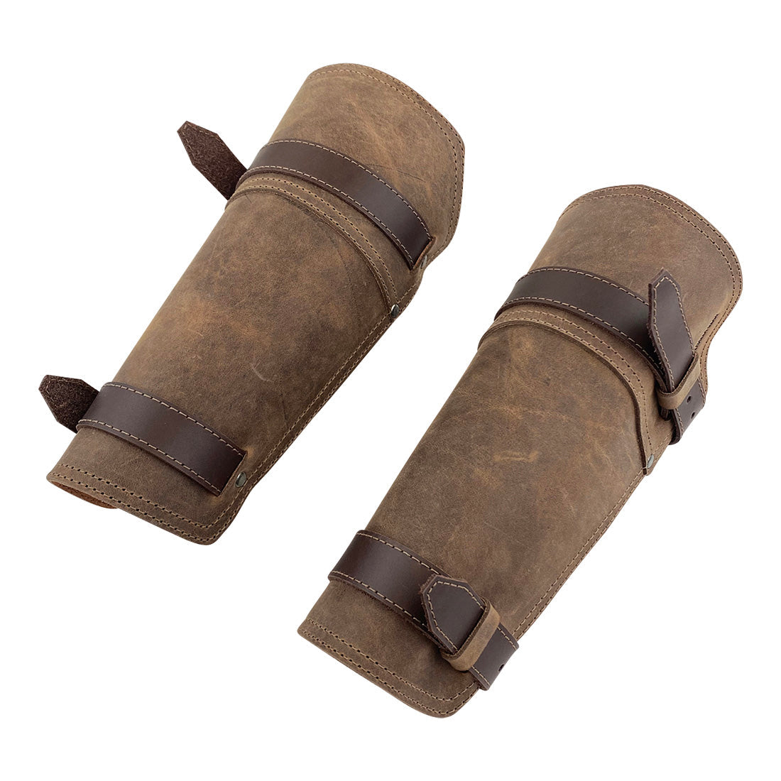 Another angle of Valhalla Gear Vambrace Bracer - 2 pack, presenting a set of 2 durable Viking style wrist guards. Made from full grain leather, this handmade medieval armband includes adjustable buckles and showcases small batch production artistry from La Antigua Guatemala & Oaxaca Mexico.