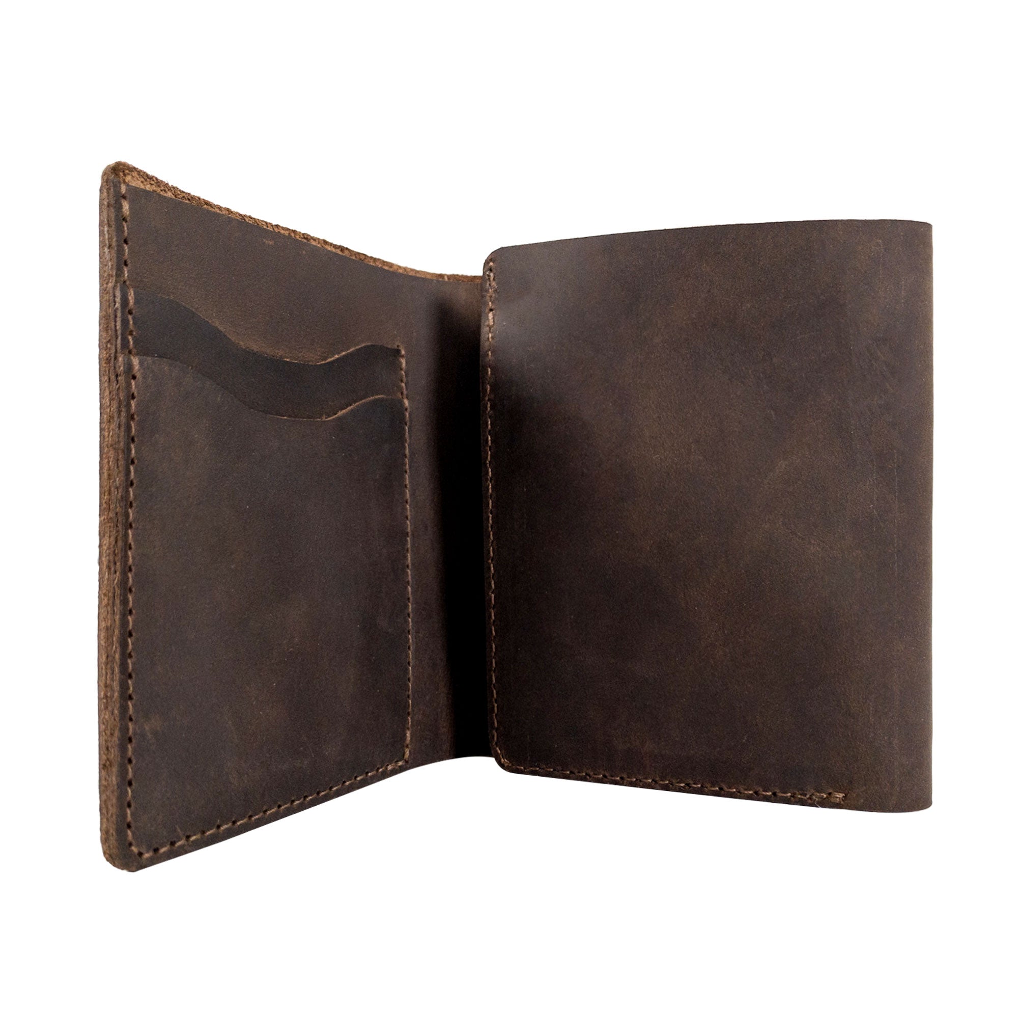 Inside of the Classic Trifold Wallet by Hide & Drink, featuring soft Full Grain Leather with a card slot. This wallet exemplifies Hand Cut and Hand Sewn craftsmanship from skilled artisans in La Antigua Guatemala & Oaxaca, Mexico.