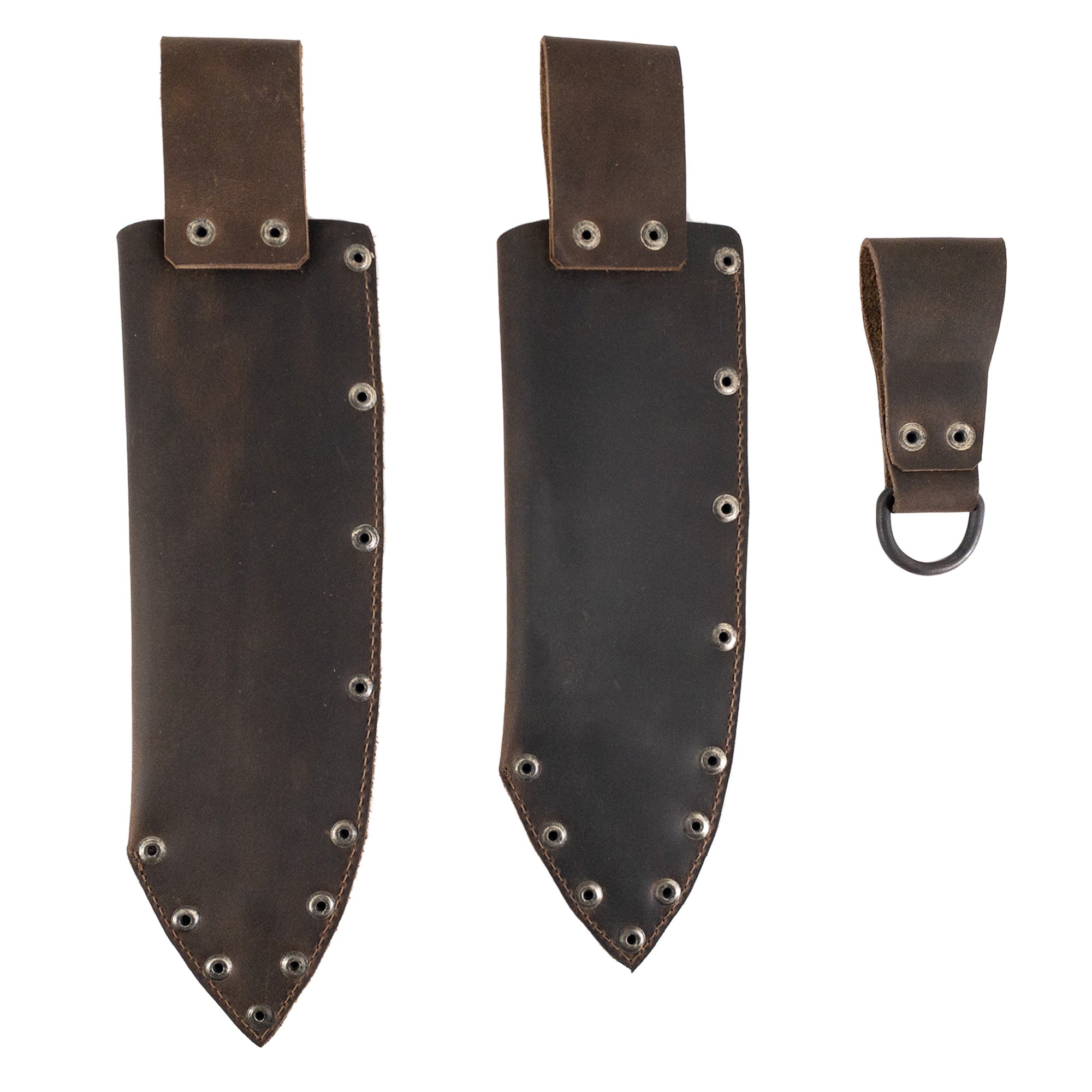 Versatile Knife Set Holder (3 Pieces) by Cast Leather Co., crafted from Full Grain Leather. This handmade product emphasizes artisan skills with its hand cut and hand sewn methods, perfectly suited for anyone seeking durability in small batch production.