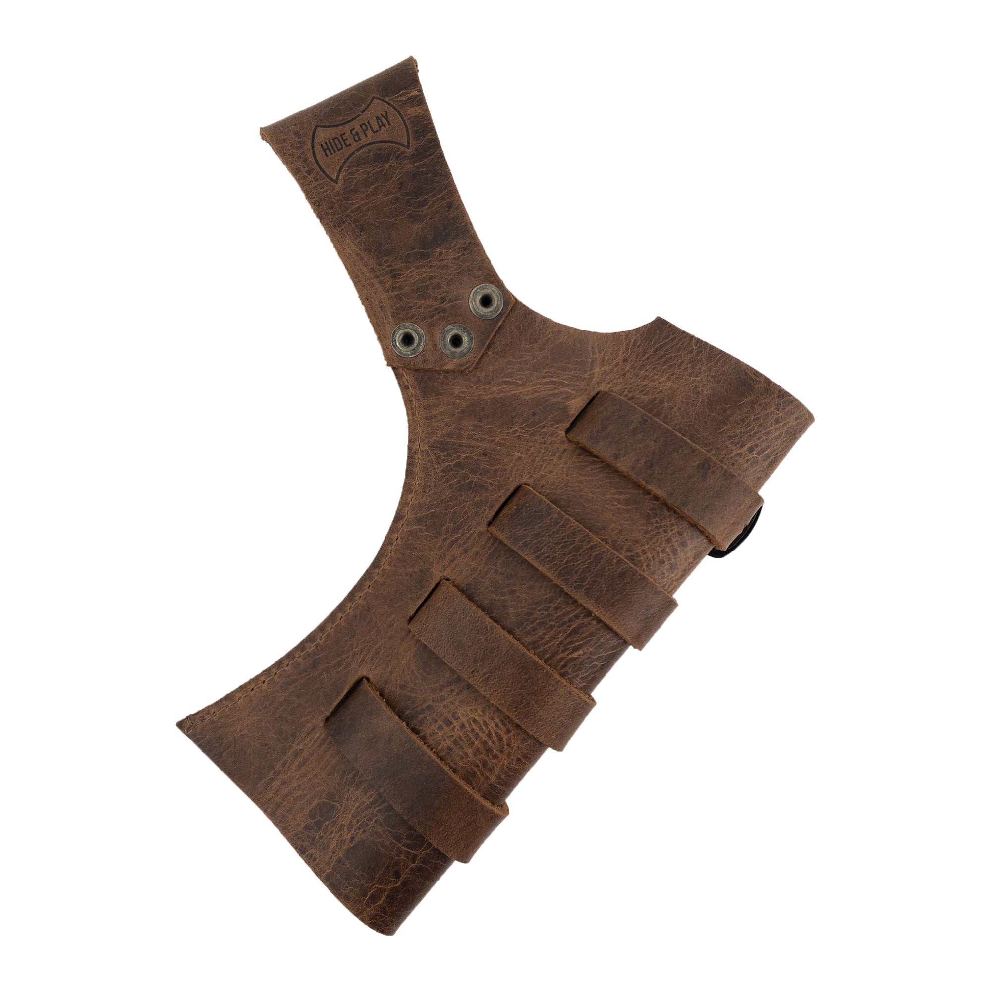 Another view of the Sword Frog Leather Holder by Hide & Play, displaying its sturdy construction and four adjustable straps. This medieval sword holder, crafted from full grain leather, is perfect for adding style to your cosplay or costume, reflecting the artistry of small batch production and handmade craftsmanship in La Antigua Guatemala & Oaxaca Mexico.