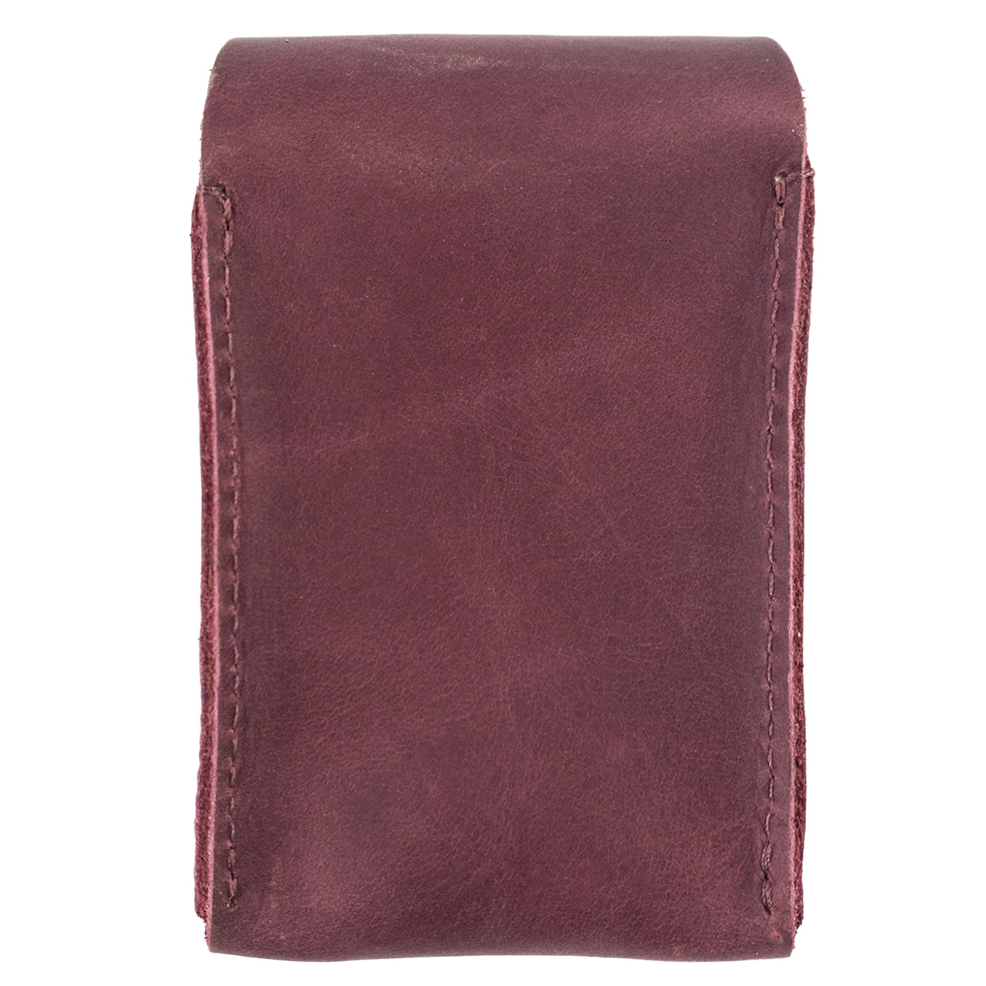 Back view of Hide & Drink's burgundy Playing Card Case showcasing its high-quality leather. Ideal for secure storage of playing cards (not included), this travel accessory functions as a classic case that highlights its artisan craftsmanship from StockyardX.