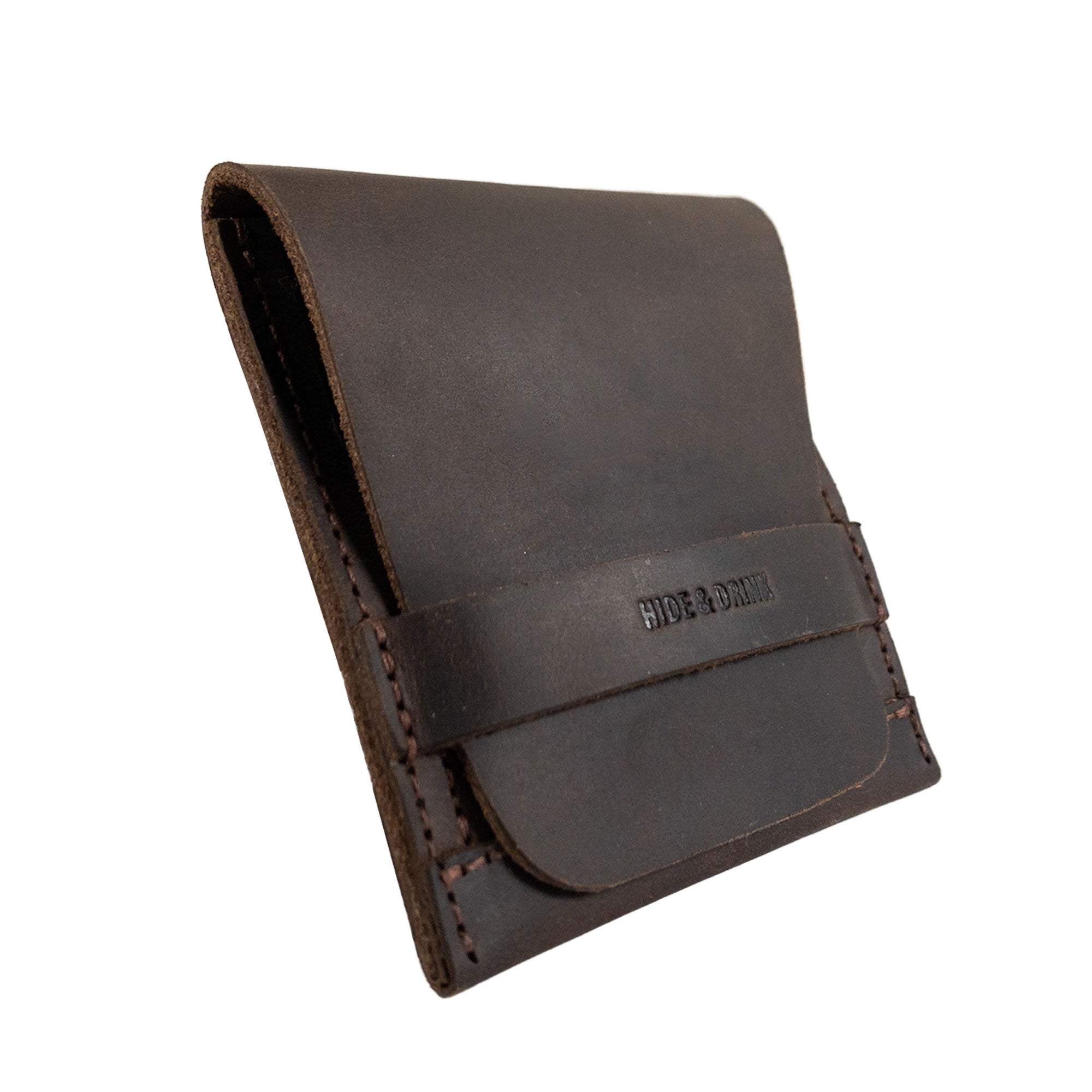 Side perspective of the Needle Case by Hide & Drink, made from premium Full Grain Leather. This handmade item reflects small batch production techniques, with expert hand cut and hand sewn craftsmanship.