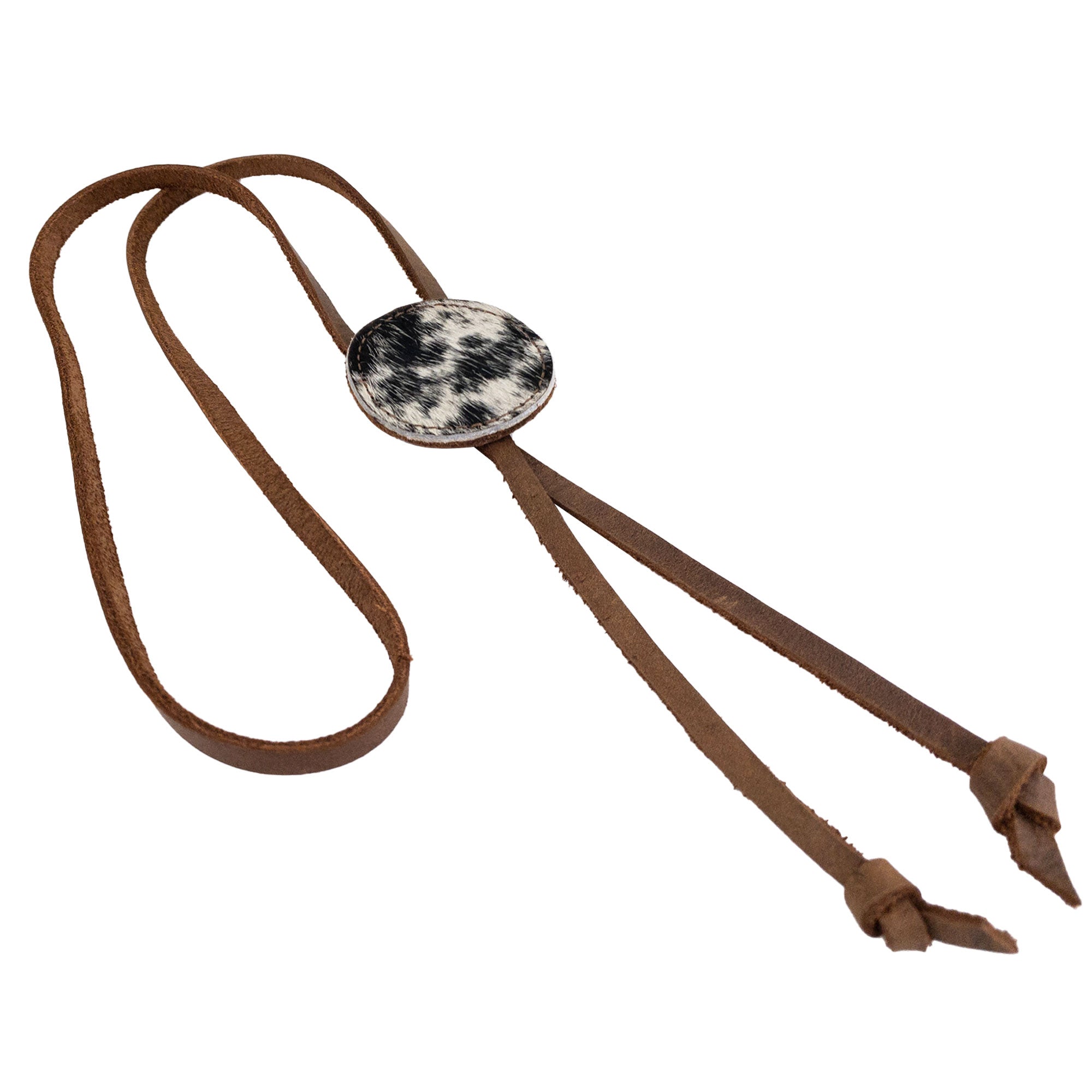 Charming Cowboy Bolo Tie from Western Leather Works, featuring a round shape design and full grain leather material. An artisan necktie that reflects small batch production and the dedication to handcrafted quality, made in La Antigua Guatemala & Oaxaca Mexico.