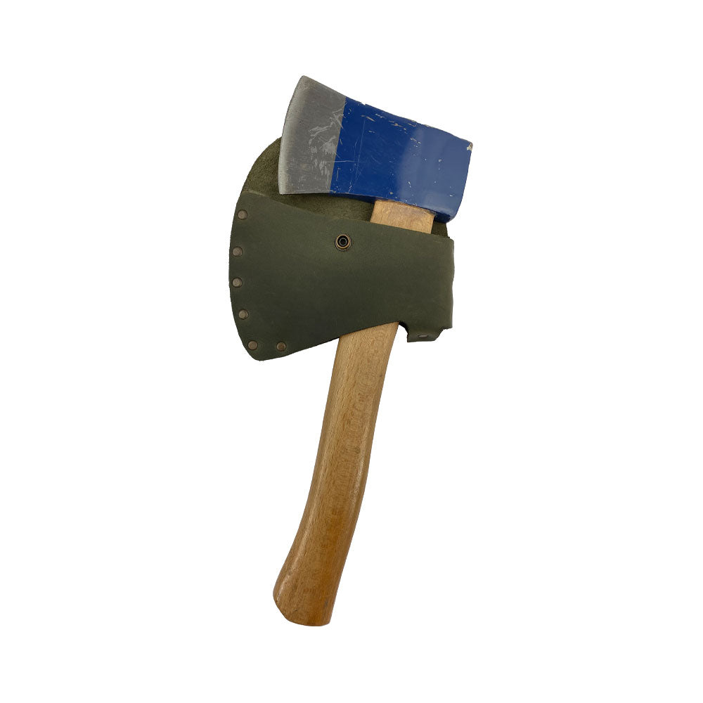 Hide & Drink Hatchet Head Sheath showcasing its great design in green leather as a functional holster for 1.5 in. belts. This axe head case serves as an essential blade cover for lumberjack outdoors work, made with artisan quality.