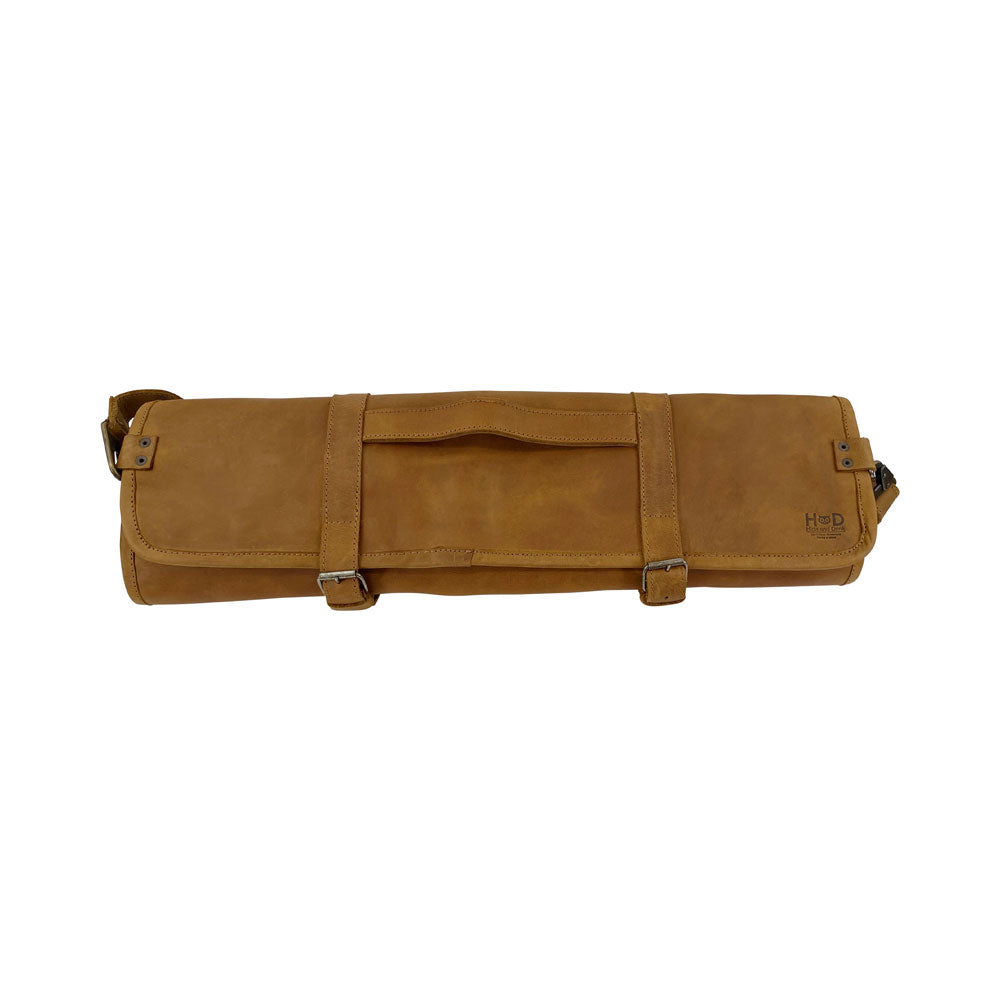 Hide & Drink Knife Roll With Water Resistant Lining (8 Pockets) with stylish shoulder strap. Your ultimate Chef's Knife Roll Bag (8 Pockets), serves as a chic portable knife organizer for cooking accessories.
