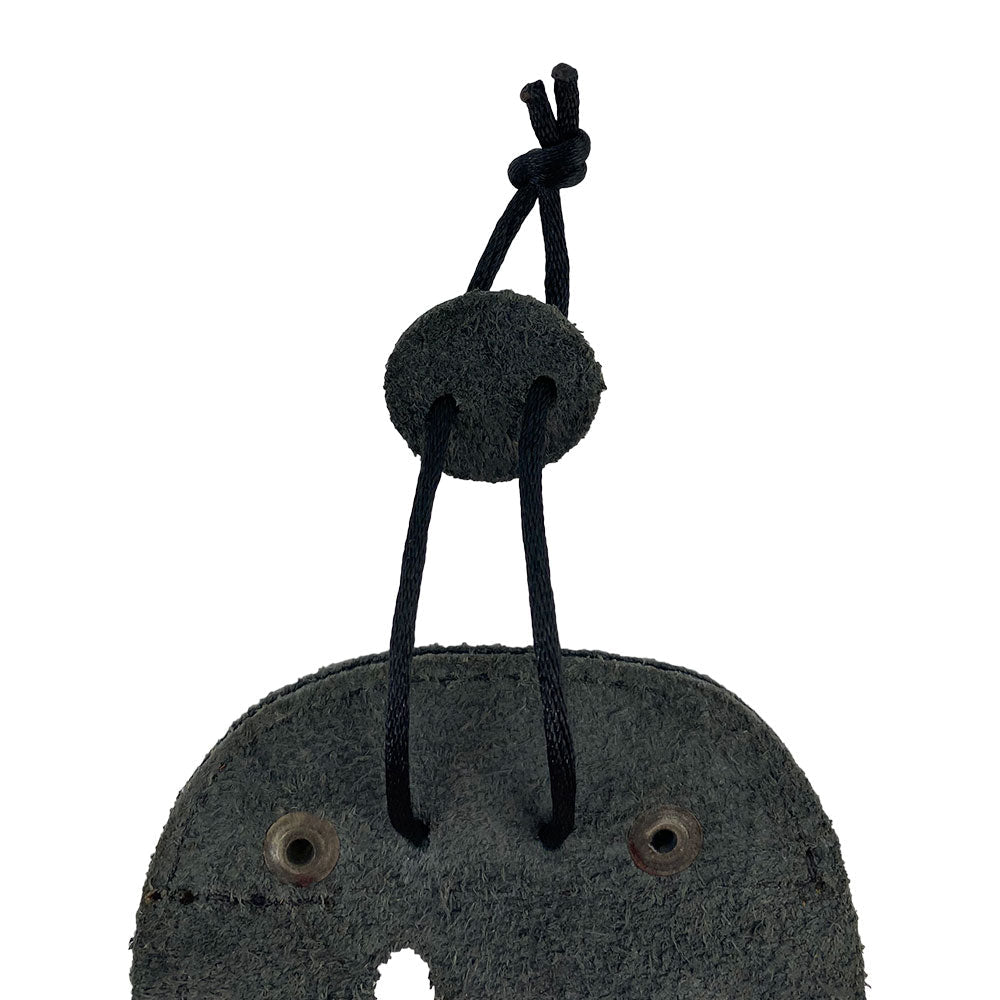 The Hide & Drink Left Handed Archery Finger Protector in grey suede, ideal for left-handed shooting enthusiasts. This Archery Finger Tab serves as a Protect Guard for Recurve Bows, crafted from elegant Full Grain Leather. Perfect for all your shooting practice gear needs, it showcases the small batch production ethos of artisan craftsmanship.