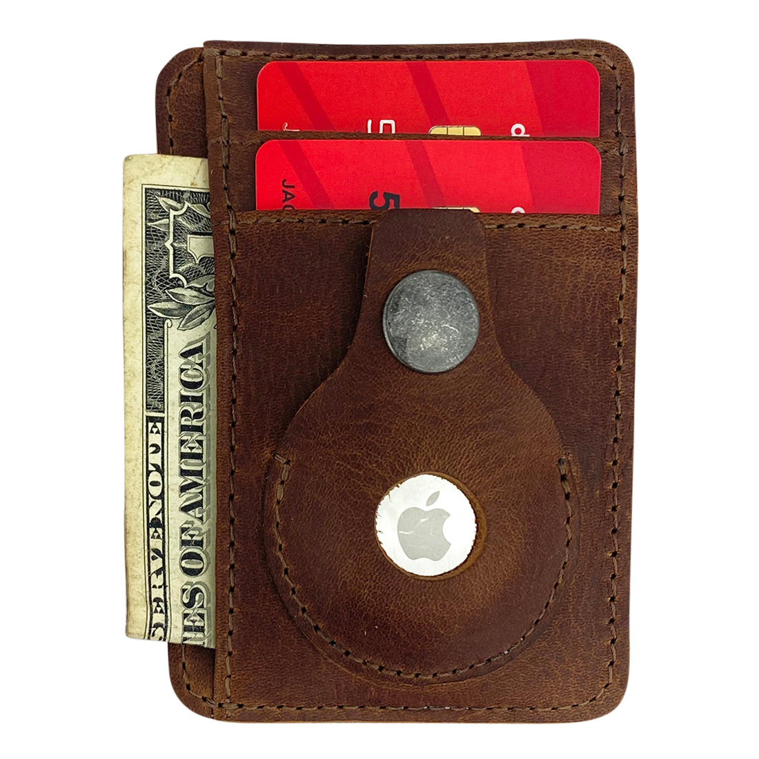 The AirTag Vertical Card Holder from Hide & Drink holds cards and cash seamlessly, featuring an AirTag compartment. Made from high-quality Full Grain Leather, it showcases artisan craftsmanship, hand cut and hand sewn techniques, representing small batch production from La Antigua Guatemala & Oaxaca Mexico.