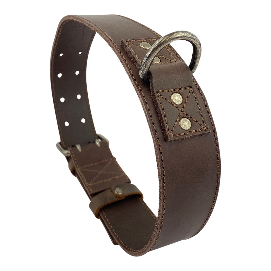 Taco Dog Dog Collar shown from the side, uniquely designed for large dogs with 7 adjustable holes and a heavy duty finish. This soft full grain leather collar exemplifies minimalist style and is handmade through small batch production in La Antigua Guatemala and Oaxaca Mexico, ensuring top-tier artisan quality.