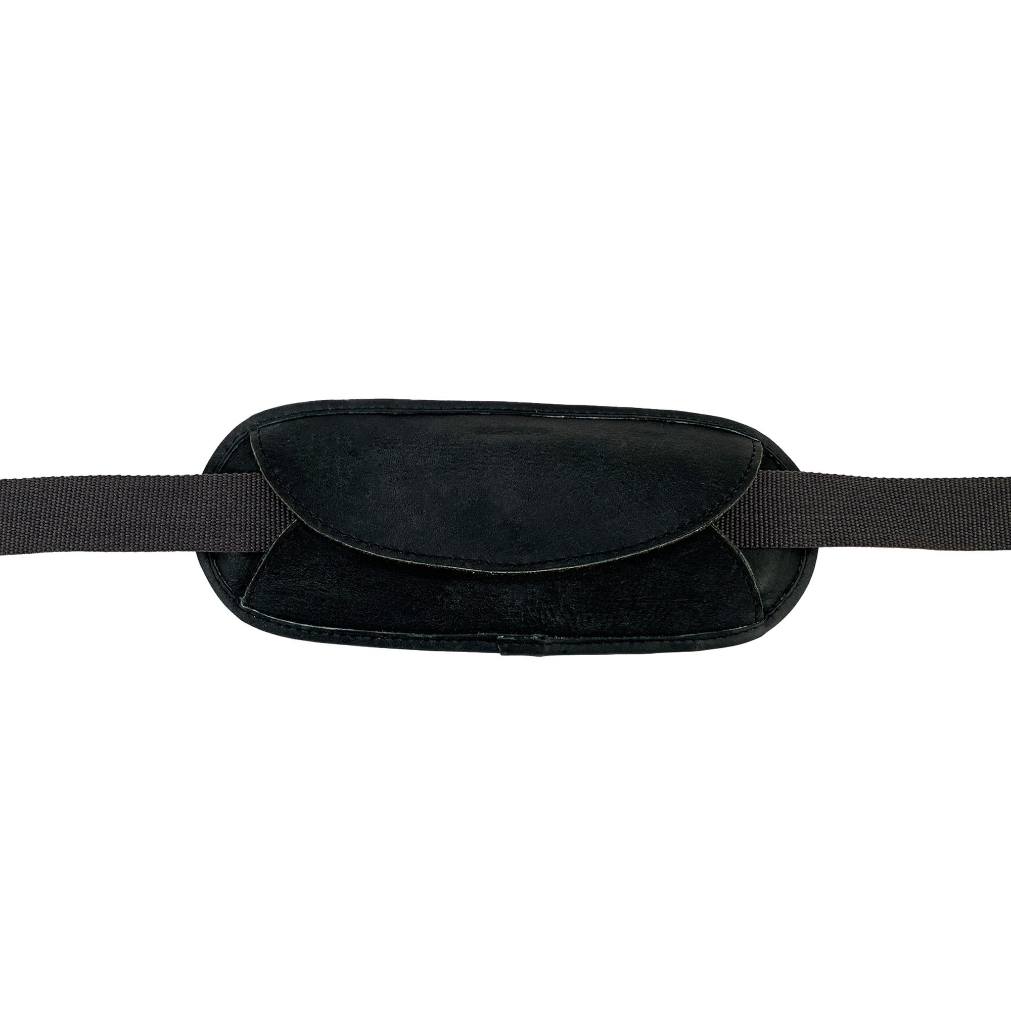 Exterior of the Hide & Drink Shoulder Pad Replacement in classic black leather, designed for Shoulder Pad Replacement for Briefcases & Messenger Bags, Laptop Cases, Satchels, reflecting the hand cut, hand sewn artisanal quality, made in La Antigua Guatemala & Oaxaca Mexico.