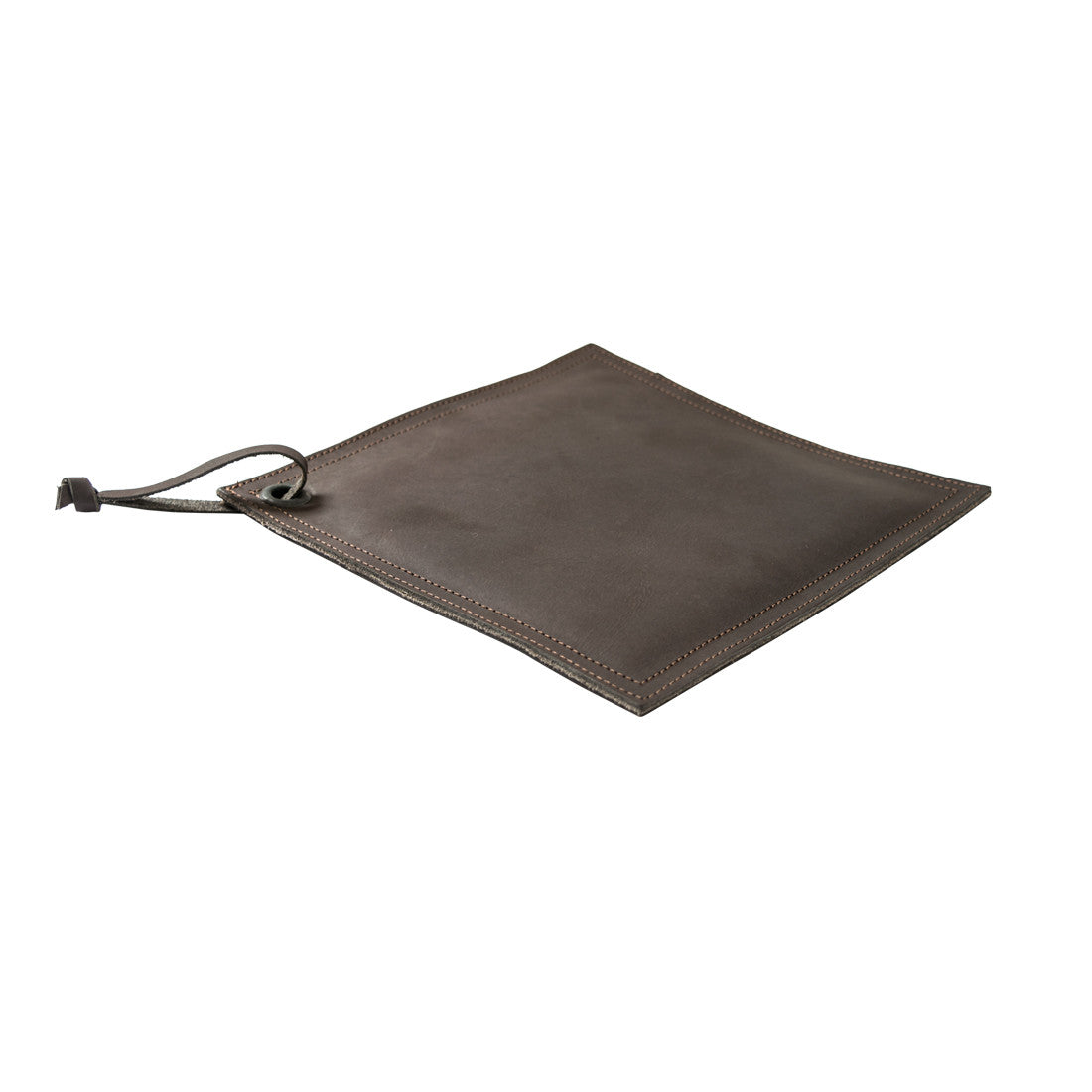 Back view of the Hide & Drink Pot Pad showcasing its rustic tan leather finish. This double-layered pot holder is designed for durability and warmth.