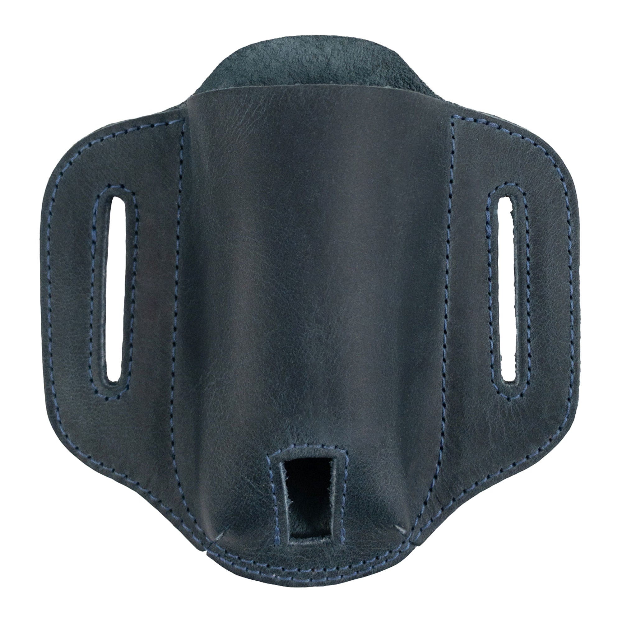 Navy version of the Multitool Belt Sheath by Hide & Drink, exhibiting a refined look with durable full grain leather. This tool holster is a practical choice for anyone needing good outdoor accessories, showcasing small batch production skills.