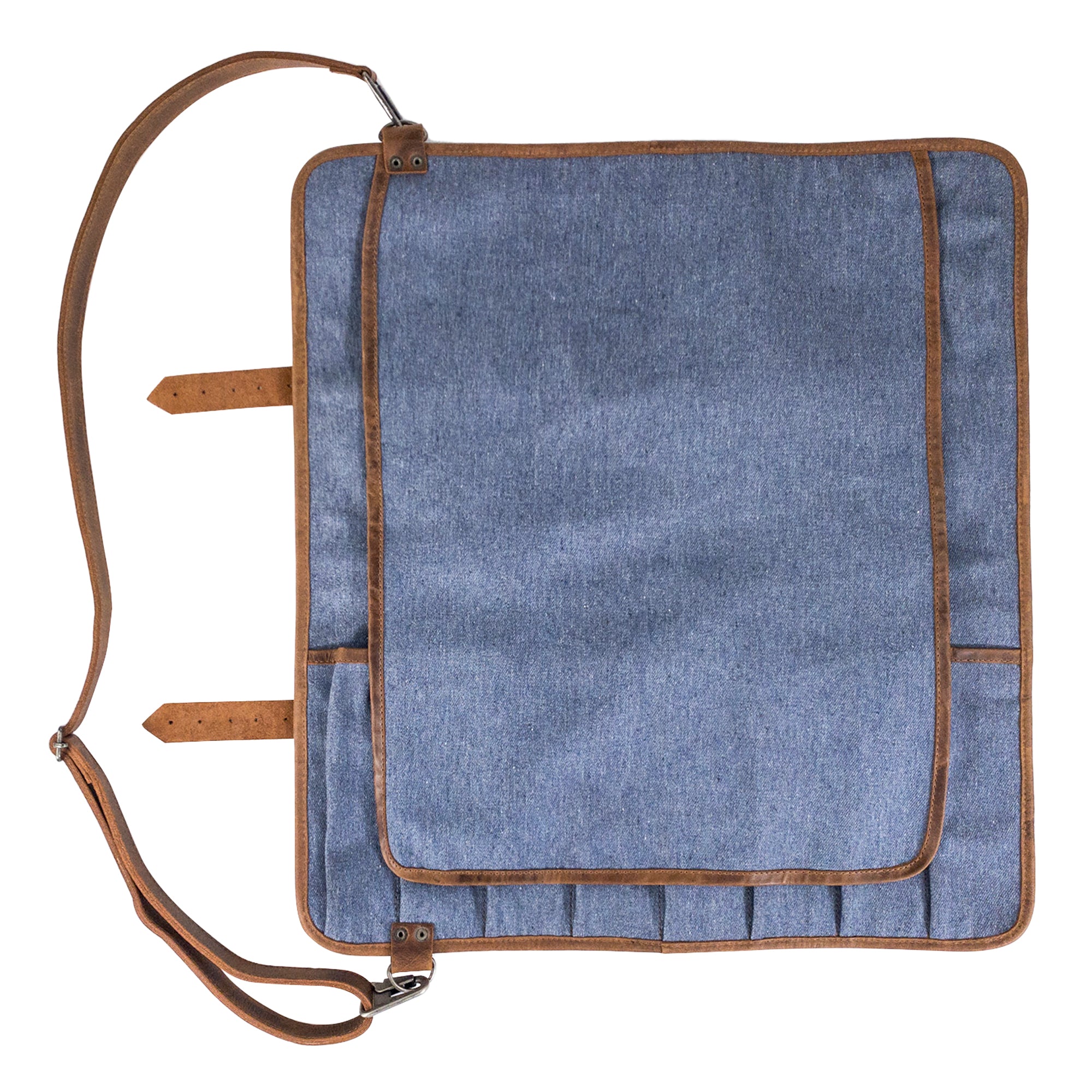 Interior of Hide & Drink Knife Roll With Water Resistant Lining (8 Pockets) showing knife pockets. Essential as a Chef's Knife Roll Bag (8 Pockets) and portable knife organizer for cooking accessories.