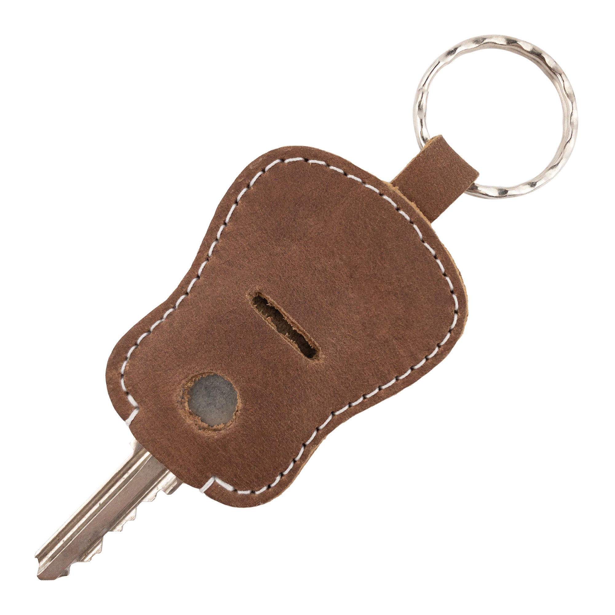 Guitar Keychain by Hide & Drink featuring a close-up view, emphasizing its durable materials and artisan touch. Handmade from high-quality Full Grain Leather, showcasing artisan craftsmanship from small batch production in La Antigua Guatemala & Oaxaca Mexico.