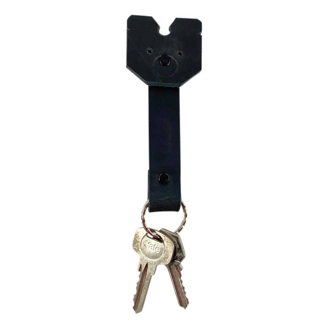 Taco Dog Doggy Fob Keychain with keys attached in black, underlining its practical use. This functional, lightweight accessory crafted from full grain leather serves as a great gift for dog lovers and highlights artisan production in La Antigua Guatemala.
