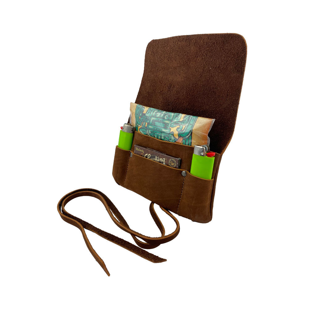 Unique styling of Hide & Drink Tobacco Pouch, showcasing the handmade quality from small batch production, made for smoking enthusiasts.