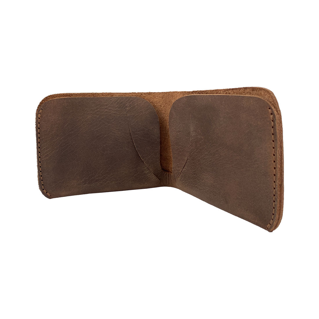 Open view of the Hide & Drink Minimal Wallet, featuring its practical design as a Full Grain Leather Classic Slimfold Wallet. A perfect Card Organizer Holder and Travel Accessory, this handmade piece represents Small Batch Production by artisans in La Antigua Guatemala & Oaxaca Mexico, with unique Hand Cut and Hand Sewn qualities.