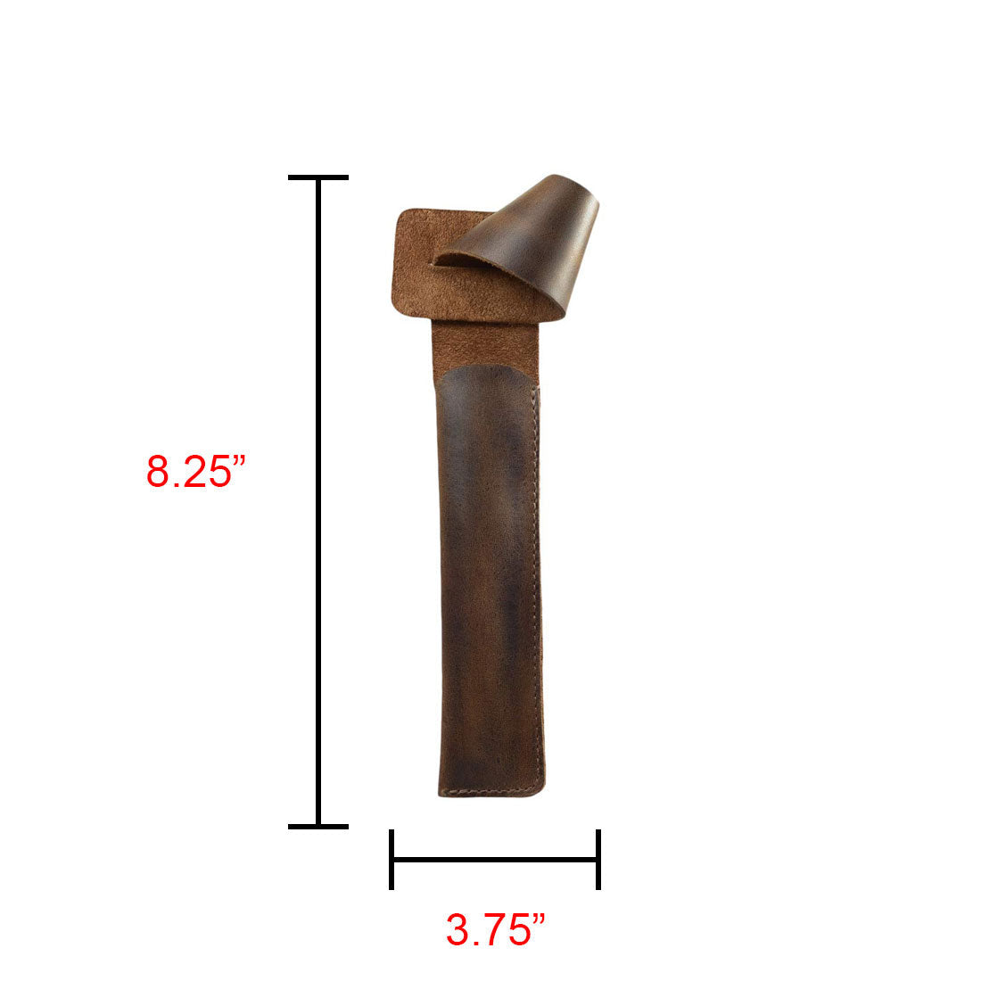 Hide & Drink Vape Pen Holder with measurement details highlighting its size as a Pen Holder for Handbags. This practical Hanging Pen Case for Tote Bag is made of high-quality full grain leather, reflecting the craftsmanship of small batch production with hand cut and hand sewn features by skilled artisans.
