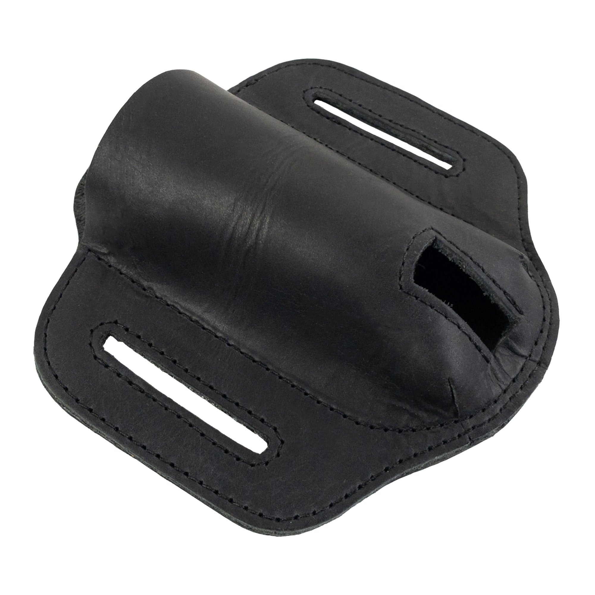 Side view of the Black Multitool Belt Sheath from Hide & Drink, perfect for tool holsters for waists. This piece is crafted from durable full grain leather, emphasizing the brand's artisan heritage and handmade quality.