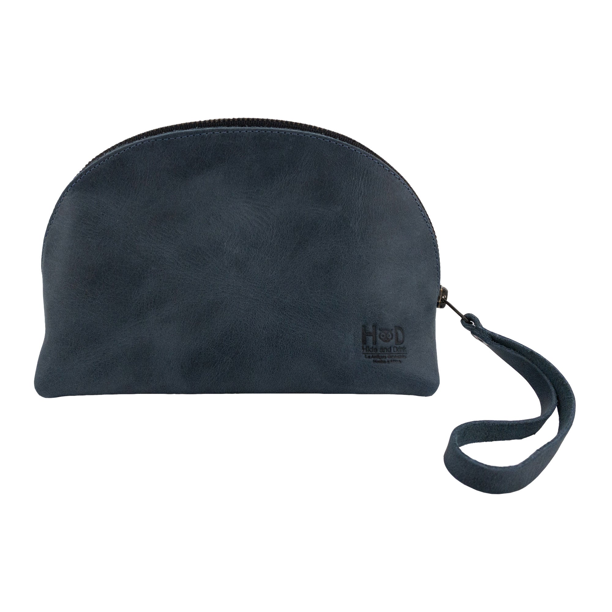Dimensions of the Accessory Pouch Organizer Hand Bag crafted by Hide & Drink, featuring brown premium leather. This stylish Cosmetic Travel Organizer with Hand Strap for Women functions as both a Makeup Bag and Classic Handbag, representing artisan craftsmanship from La Antigua Guatemala & Oaxaca Mexico.