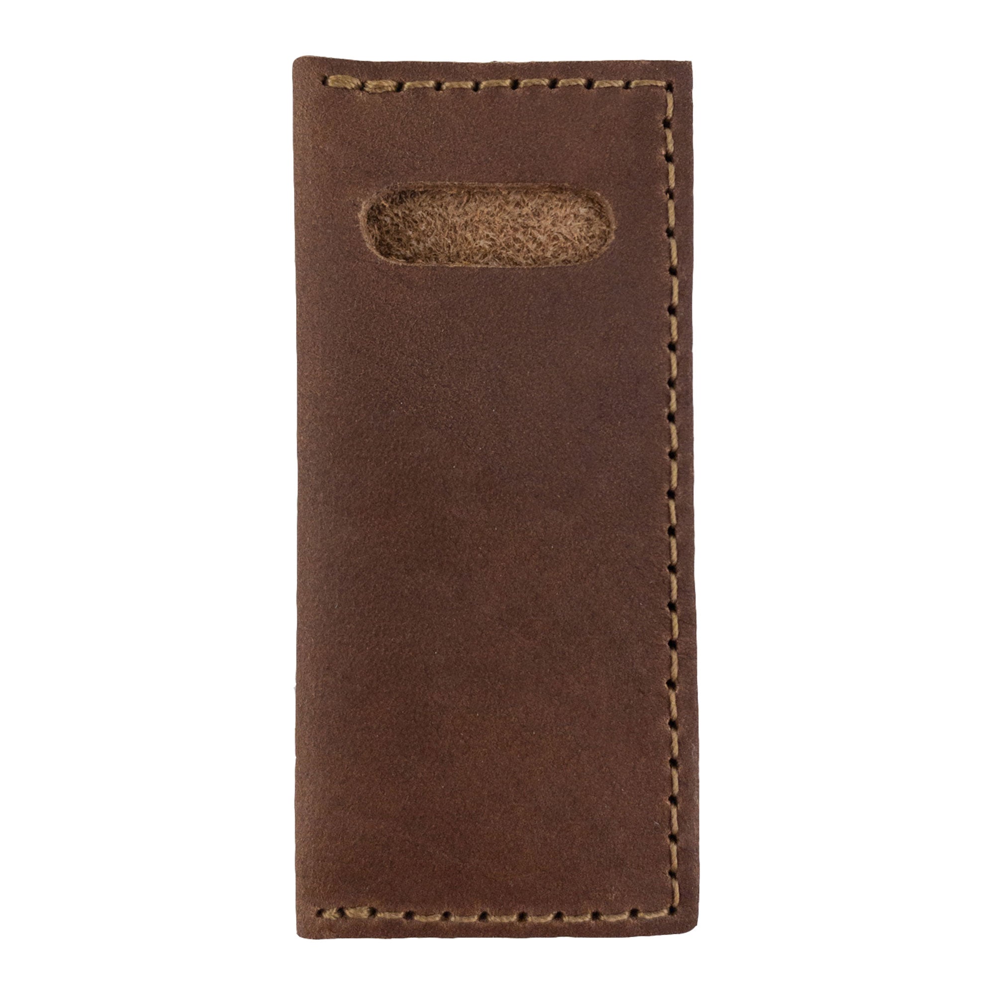 Hide & Drink Tooth Pick Case (4 Pack) showcasing two leather cases designed for easy access to toothpicks. Set of 4 Tooth Pick Cases, Cooking Accessories, Full Grain Leather, StockyardX, Small Batch Production, Hand Cut, Hand Sewn, Fire Branded, Artisan, Handmade in La Antigua Guatemala & Oaxaca Mexico.