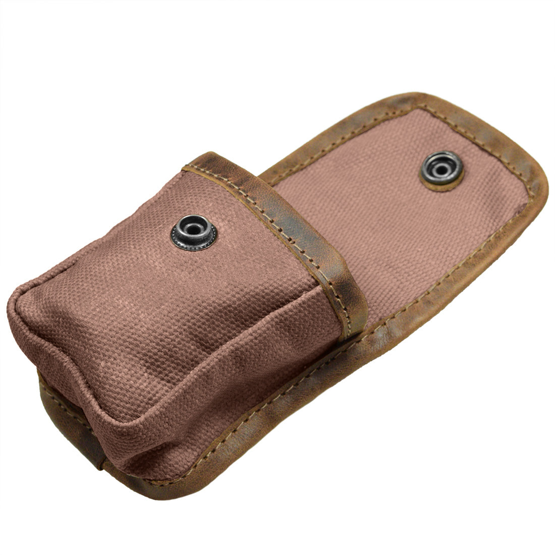 Hide & Drink's Mini Belt Pouch presented with its flap down, illustrating its compact design. This utility pouch, crafted from water-resistant waxed canvas, is ideal for camping and features stockyardX's artisanal craftsmanship with hand-cut and hand-sewn quality from La Antigua Guatemala & Oaxaca Mexico.