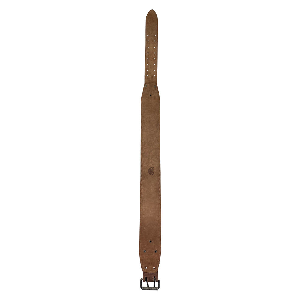 Back view of Hide & Drink’s Weightlifting Belt, showcasing its premium quality full grain leather. This 3 in. wide belt fits waist sizes 31 in. to 38 in., designed for both men and women. Handcrafted in La Antigua Guatemala & Oaxaca Mexico, it represents small batch production and artisan craftsmanship.
