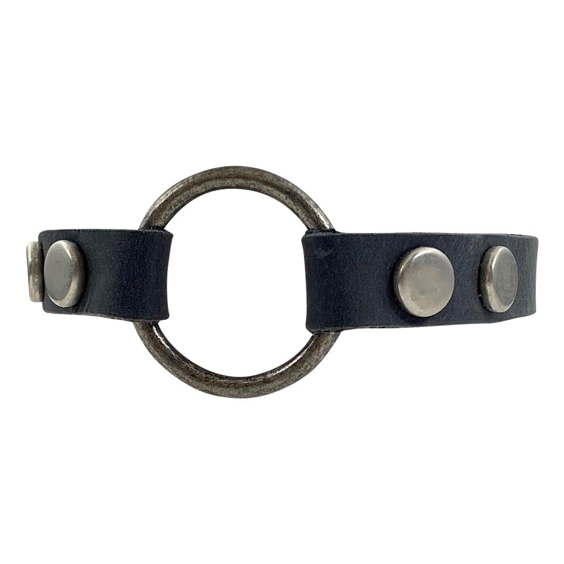 Artisan-crafted Goth Choker by Hide & Drink, featuring a prominent metal ring and evenly spaced studs, reflecting a unique style perfect for goth and punk fashion lovers. Goth Choker - Stylish Necklace, Trendy Accessory, Soft, Durable Collar - Punk Style with Metal Ring and Hardware, Adjustable, Full Grain Leather, StockyardX, Small Batch Production, Hand Cut, Hand Sewn, Fire Branded, Artisan, Handmade in La Antigua Guatemala & Oaxaca Mexico.