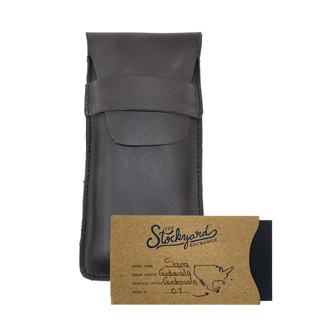 Hide & Drink Cigar Holder demonstrating a slim design, featuring three cigars within a quality leather case. This classic all-purpose holder is made from full grain leather, hand cut and hand sewn in La Antigua Guatemala for that rustic artisan feel.