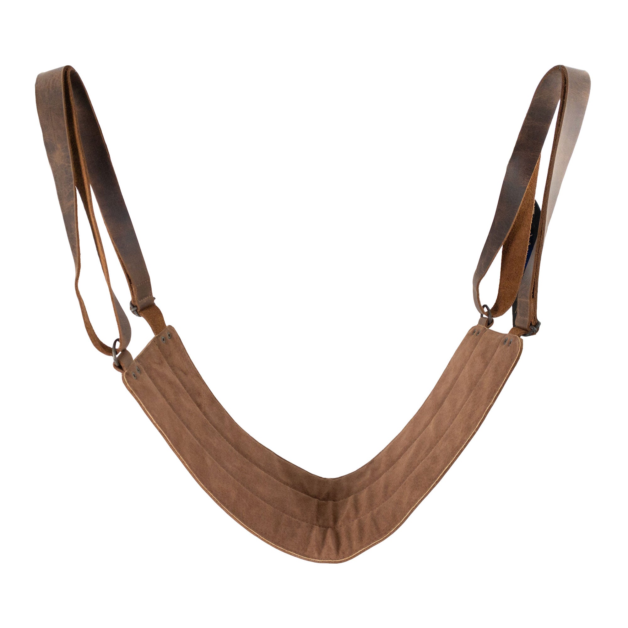 Another angle of Rustic Dog Lift Harness by Taco Dog, displaying its comfort-focused design made from Full Grain Leather. This handmade recovery sling is great for assisting dogs during rehabilitation. The product reflects the small batch production quality, combining functionality with artisan craftsmanship. Proudly handcrafted in La Antigua Guatemala & Oaxaca Mexico.