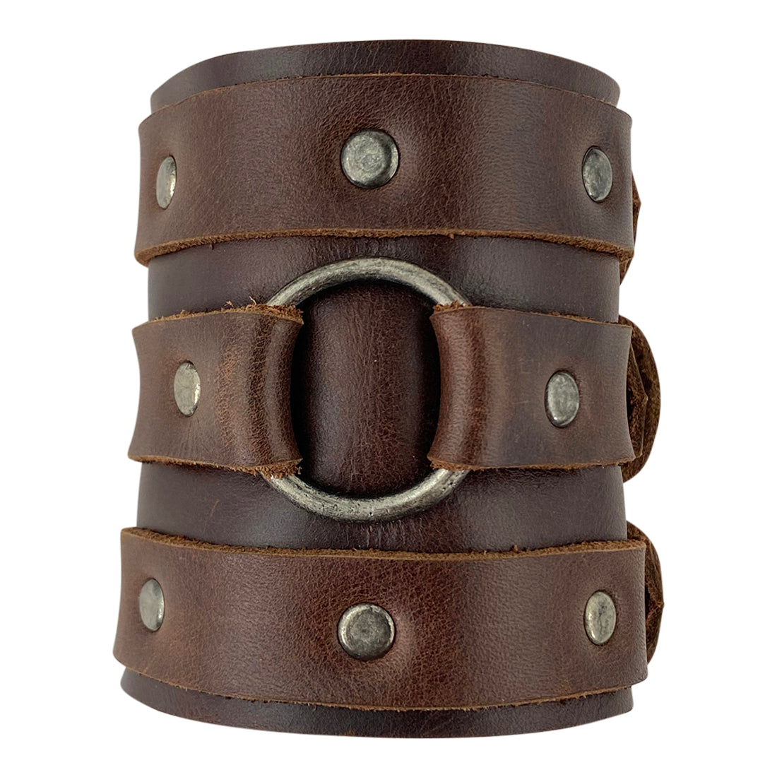 Close-up of the 3 Buckle Bracelet from Hide & Drink, illustrating the detailing and artisan craftsmanship. This men’s fashion wristband is a durable choice made from full grain leather, designed to stand the test of time.