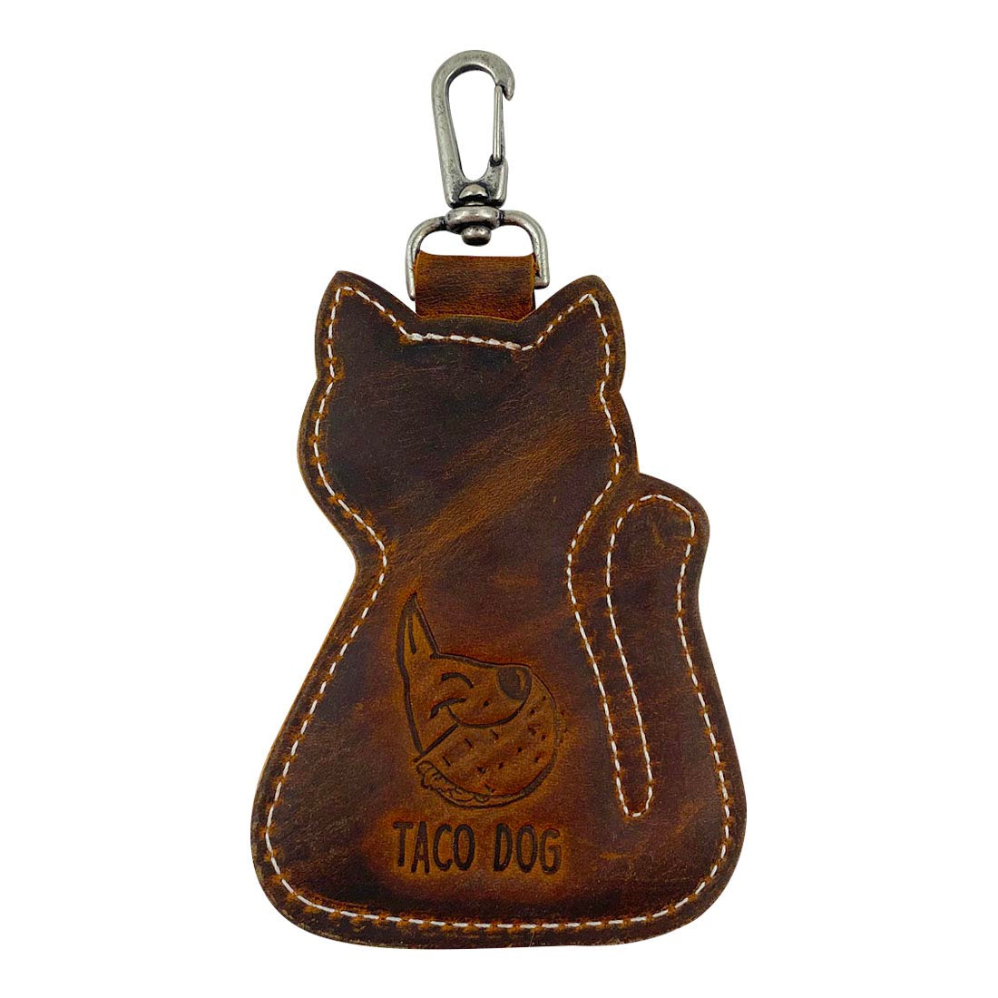 Unique Cat Keychain by Taco Dog with a beautiful rustic look and charming details. Made from durable full grain leather, this functional key holder is the perfect accessory for cat enthusiasts. Featuring small batch production and artisan craftsmanship, it's hand cut and hand sewn in La Antigua Guatemala.