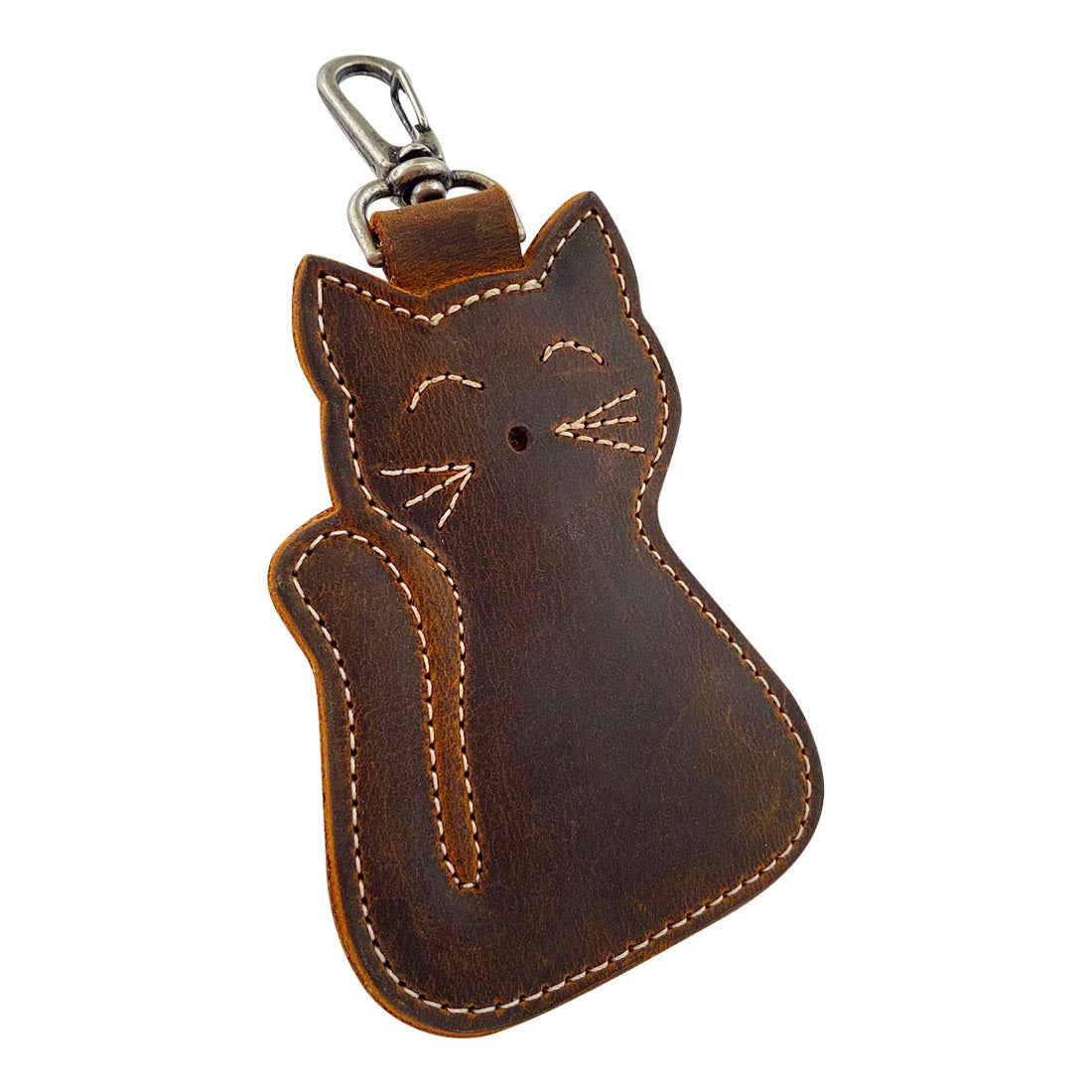 Charming Cat Keychain by Taco Dog showcasing adorable details and a beautiful rustic look. This practical and lightweight key holder is made from high-quality full grain leather, reflecting artisan craftsmanship through small batch production. Handmade with care in La Antigua Guatemala.