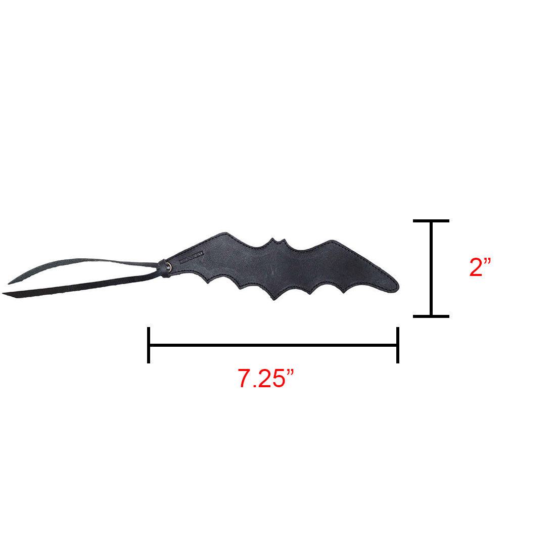 Hide & Drink Bat Bookmark dimensions displayed to illustrate its practical size, designed for avid readers. This accessory is a great gift for bookworms and features artisan craftsmanship with hand cut and sewn details from La Antigua Guatemala & Oaxaca Mexico.