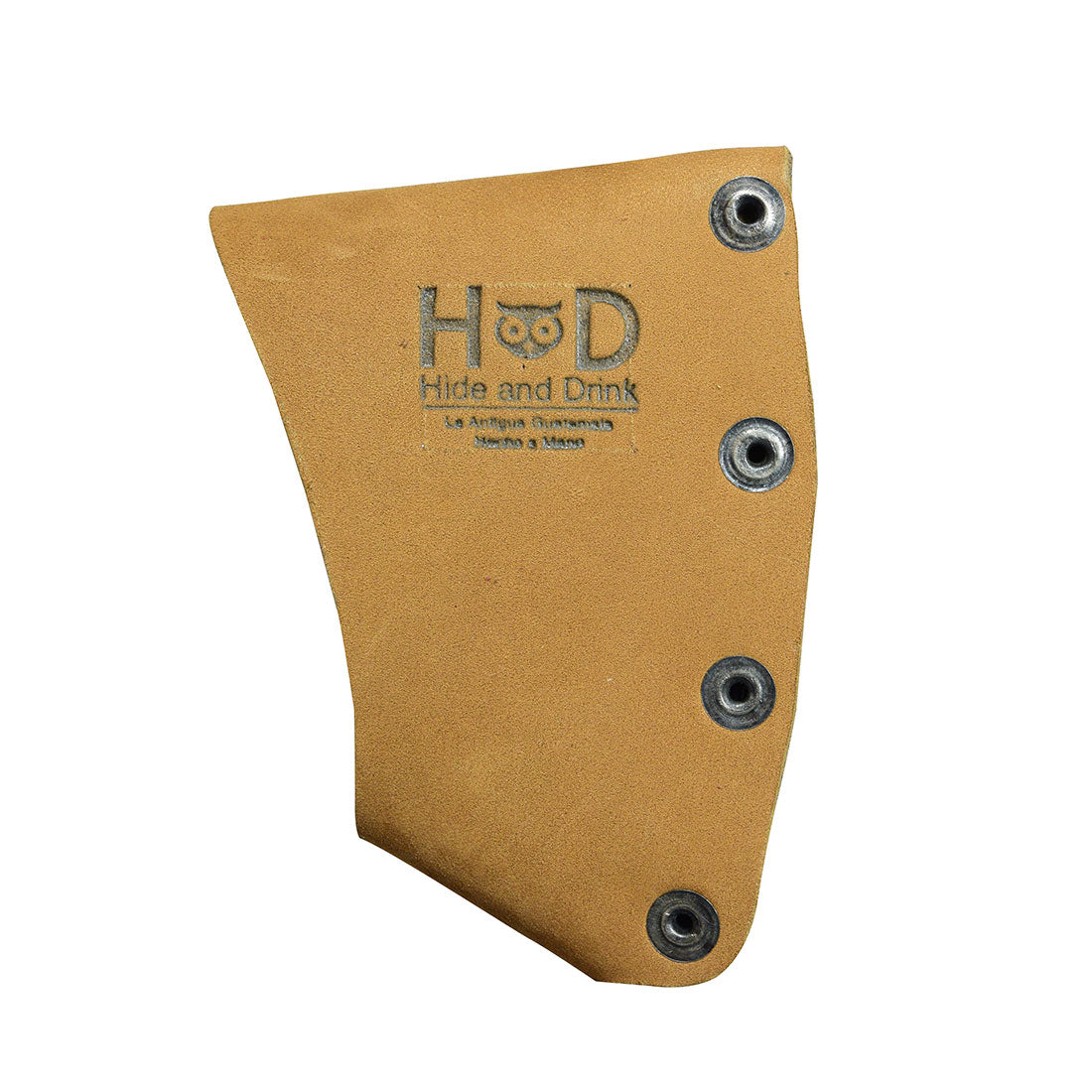 Traditional Hatchet Blade Cover by Hide & Drink, featuring a protective axe head sheath crafted from quality full grain leather. A great lumberjack accessory and camping companion, this handmade product showcases dedication to artisan skills in La Antigua Guatemala & Oaxaca Mexico.