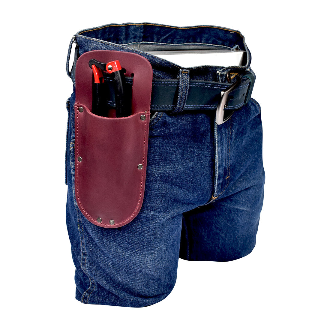 Hide & Drink Garden Pruner Sheath exhibiting a refined black finish made of Thick Full Grain Leather, ideal for your gardening scissors. An artisan-crafted solution for active gardeners.