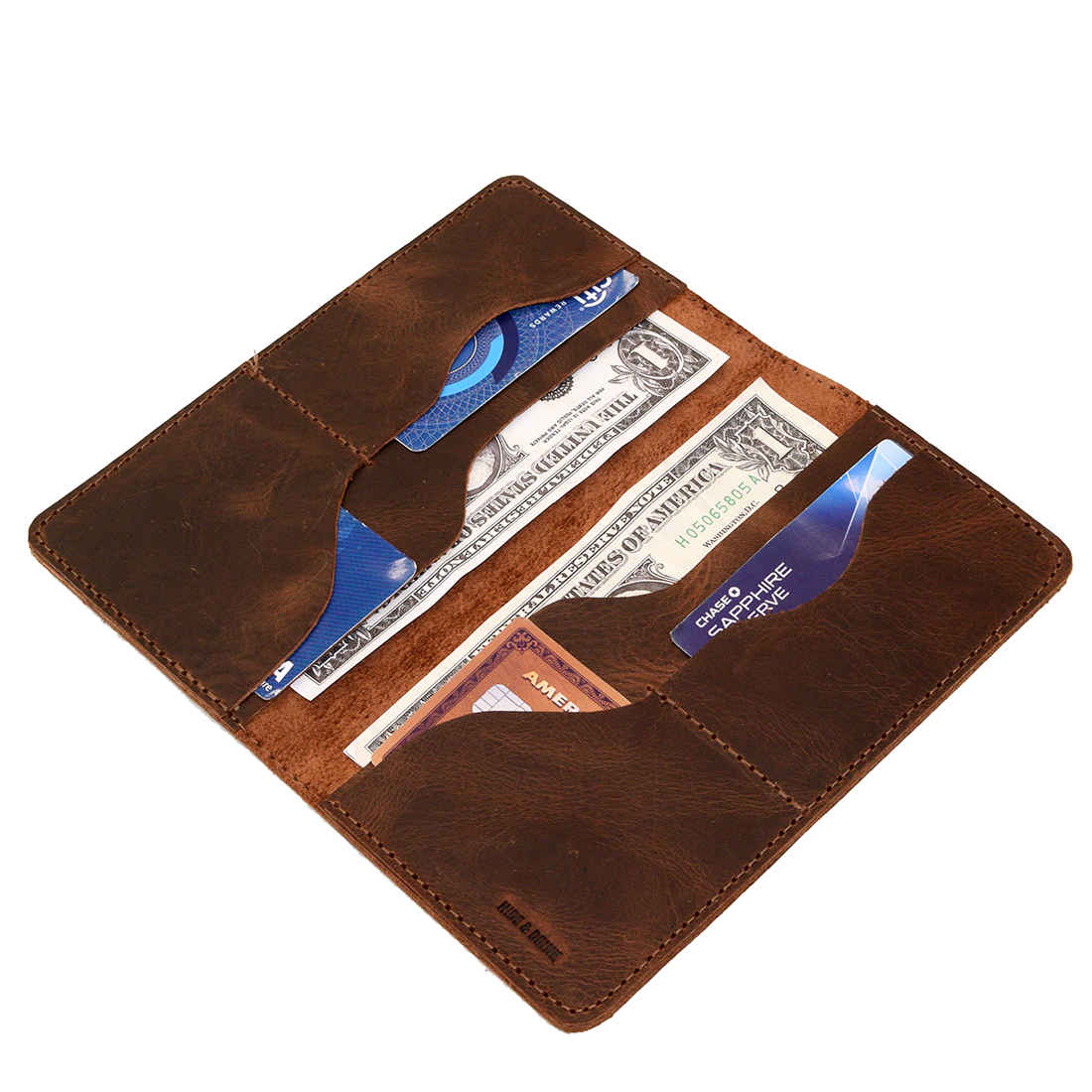Hide & Drink Large Organizer Wallet featuring organized compartments for cards and cash. This artisan bifold wallet is made from fine full grain leather and showcases exceptional small batch production techniques, handmade in La Antigua Guatemala & Oaxaca Mexico.