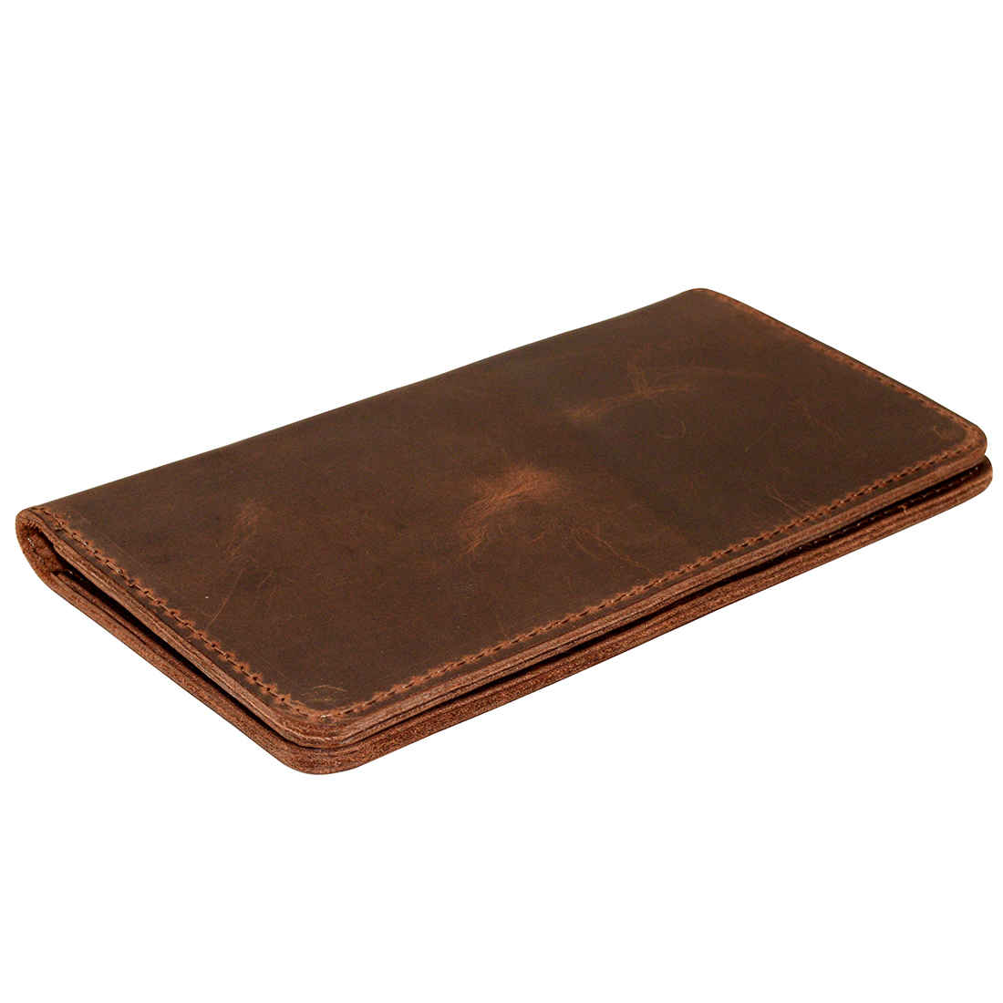 Hide & Drink Large Organizer Wallet displayed in a closed position, showcasing the elegant full grain leather. This artisan bifold wallet, designed for cards and cash, serves as a stylish travel accessory made with care in La Antigua Guatemala & Oaxaca Mexico.