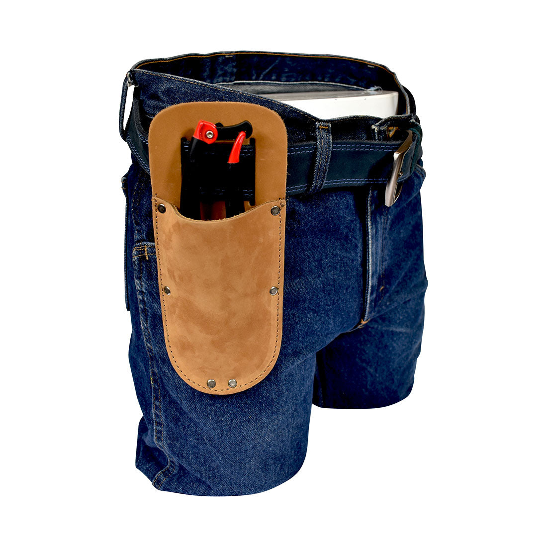 Hide & Drink Garden Pruner Sheath in use, highlighting its ergonomic design made of Thick Full Grain Leather for easy access to garden scissors. A handmade product infused with artisan quality.