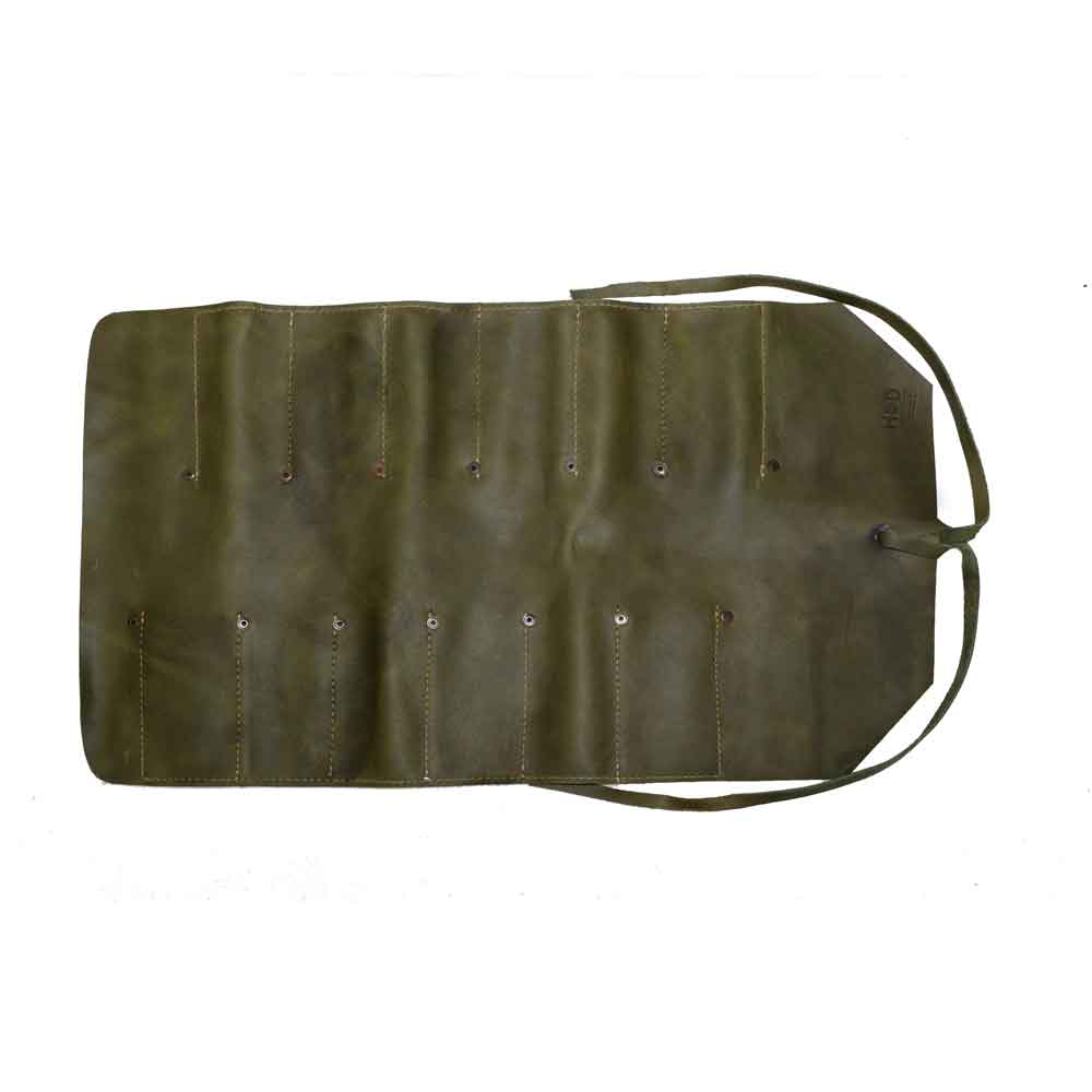 Hide & Drink Tool Roll (12 Pockets): Well organized leather tool roll, showcasing each pocket filled with handy tools, perfect for anyone who loves DIY projects. Tool Bag Roll Up, 12 Slot Heavy Duty Tool Roll Bag Organizer, Tool Roll Up Bag, Portable Tool Wrap Roll Bags for Travel, Durable Tool Kit Folding Tool Pouch Roll Up Mechanic Gifts for Men, Full Grain Leather, StockyardX, Small Batch Production, Hand Cut, Hand Sewn, Fire Branded, Artisan, Handmade in La Antigua Guatemala & Oaxaca Mexico.