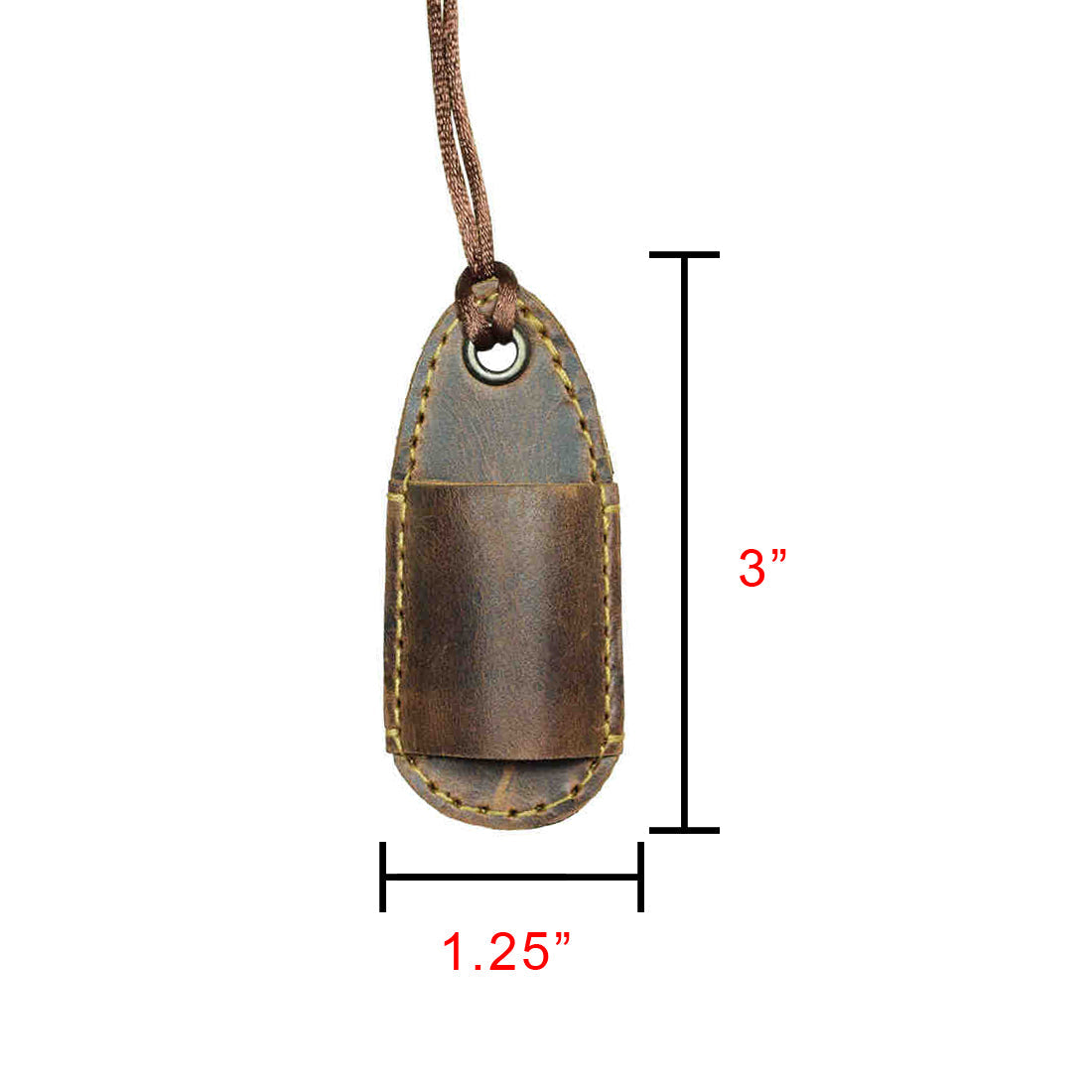 Hide & Drink Mini Pen Holder highlighted with dimensions, designed to hold your pen securely. This Full Grain Leather Lanyard Pen Holder is a must-have for stylish Office Supplies and Bookworm Accessories. Each piece is thoughtfully crafted by artisans in La Antigua Guatemala, showcasing small batch production and hand cut, hand sewn expertise.