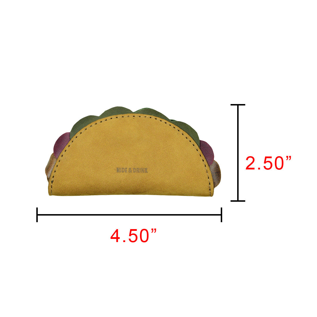 Dimensions and features of the Taco Cord Keeper by Hide & Drink, emphasizing its practicality and charm. This Taco Cord Keeper is a stylish addition to anyone’s desk or bag, serving as an excellent cable organizer and earphone holder in Full Grain Leather.
