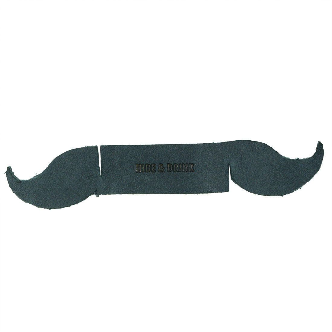 Individual gray leather mustache Drink Tag (6 Pieces) by Hide & Drink displayed against a white background, showcasing its fine craftsmanship. This unique Drink Marker serves not only for glass identification but also as a charming napkin ring. Constructed from Full Grain Leather with a hand cut and hand sewn design, reflecting the quality of small batch production from artisans in La Antigua Guatemala & Oaxaca Mexico.