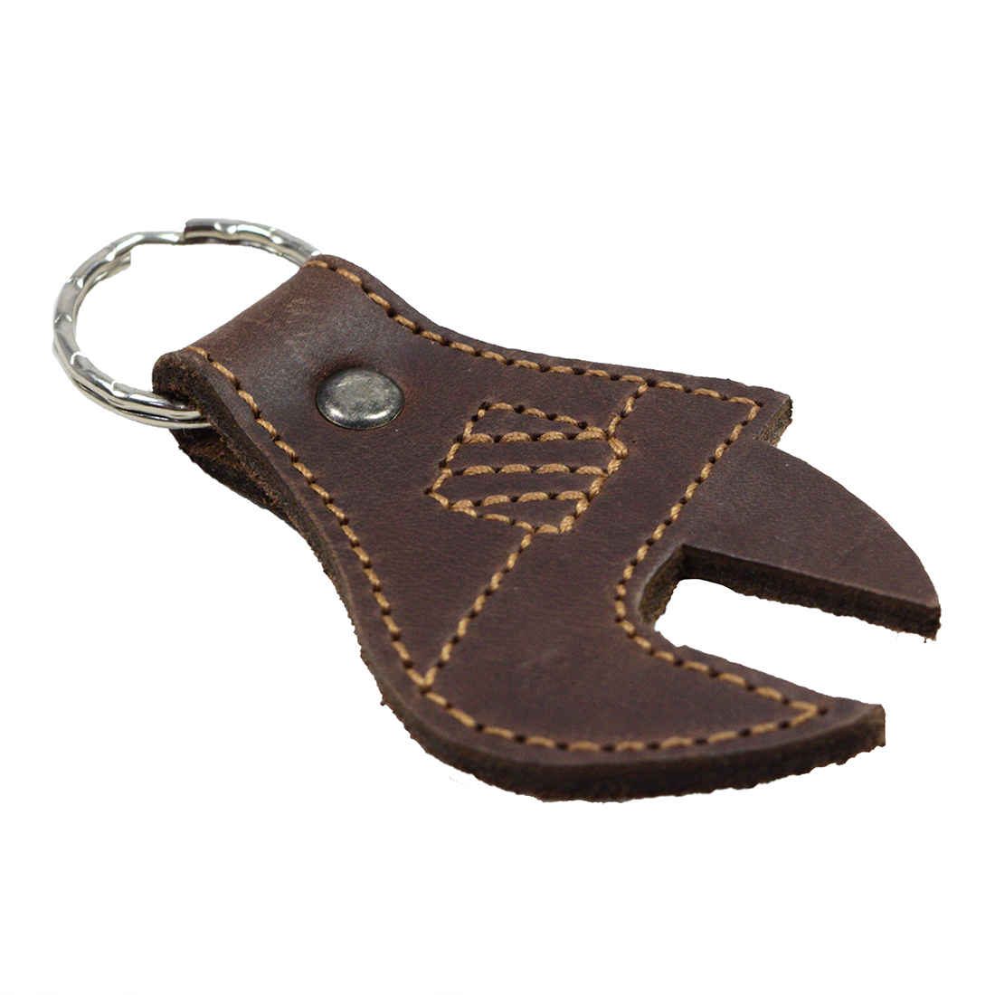 Hide & Drink Wrench Keychain designed for style and practicality. This leather keychain made from Full Grain Leather is an ideal ornament for mechanics and a great conversation starter, showcasing artisan production in La Antigua Guatemala.