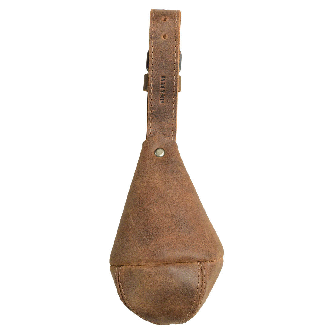 The backside of the Drop Shape Case by Hide & Drink, featuring a sleek, minimalist look. This multipurpose hanging bag serves as a coin cash pouch, key organizer, and cable holder, made from durable Full Grain Leather through artisan craftsmanship in La Antigua Guatemala & Oaxaca Mexico.