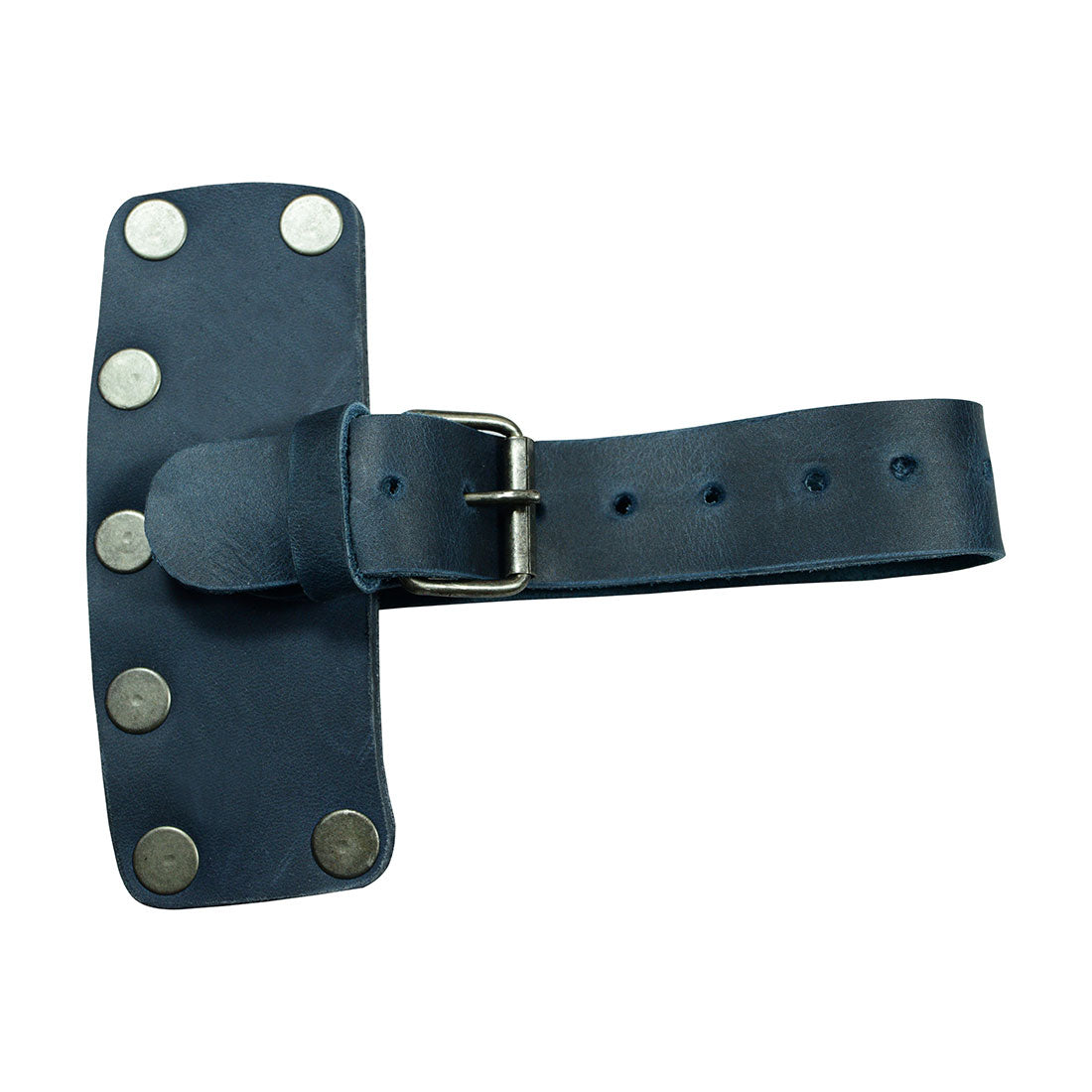 A detailed view of the Hide & Drink Lumberjack Axe Sheath, showcasing its unique leather texture and adjustable strap. This protector holster is made from full grain leather, highlighting the artistry of hand cut and sewn techniques.