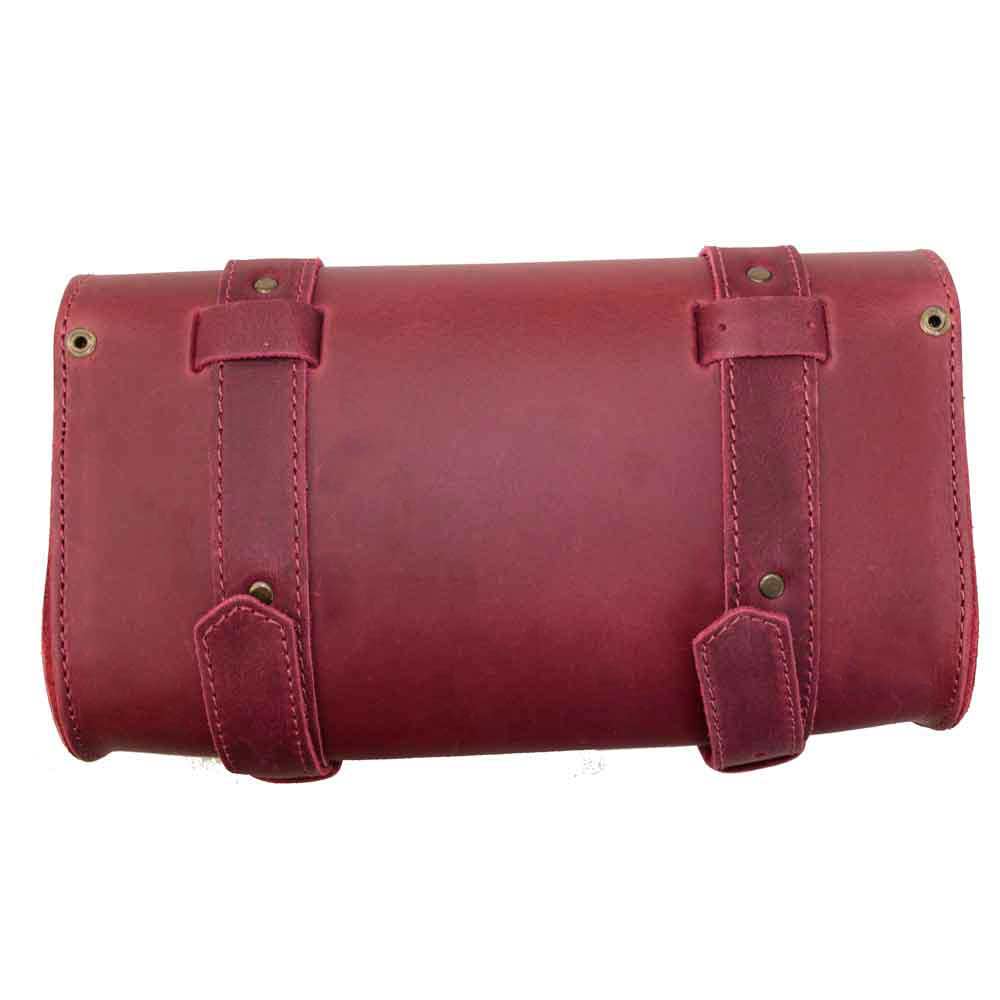 Hide & Drink Leather Motorcycle Tool Bag displaying quality craftsmanship in Full Grain Leather, tailored for bikers needing a functional Biker Bag for Tools and Essentials. This practical Handlebar Bag with Adjustable Straps also serves as a reliable Tool Organizer, made with love in La Antigua Guatemala & Oaxaca Mexico.