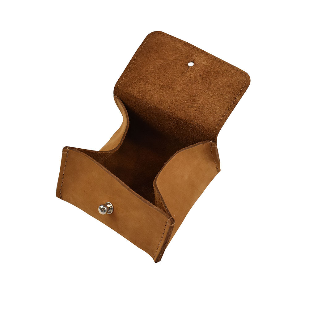 Open Hide & Drink Jewelry Pouch filled with jewelry items, exemplifying its practical use for organizing rings and keepsakes. This artisan pouch, made from full grain leather, serves as a thoughtful gift for weddings.