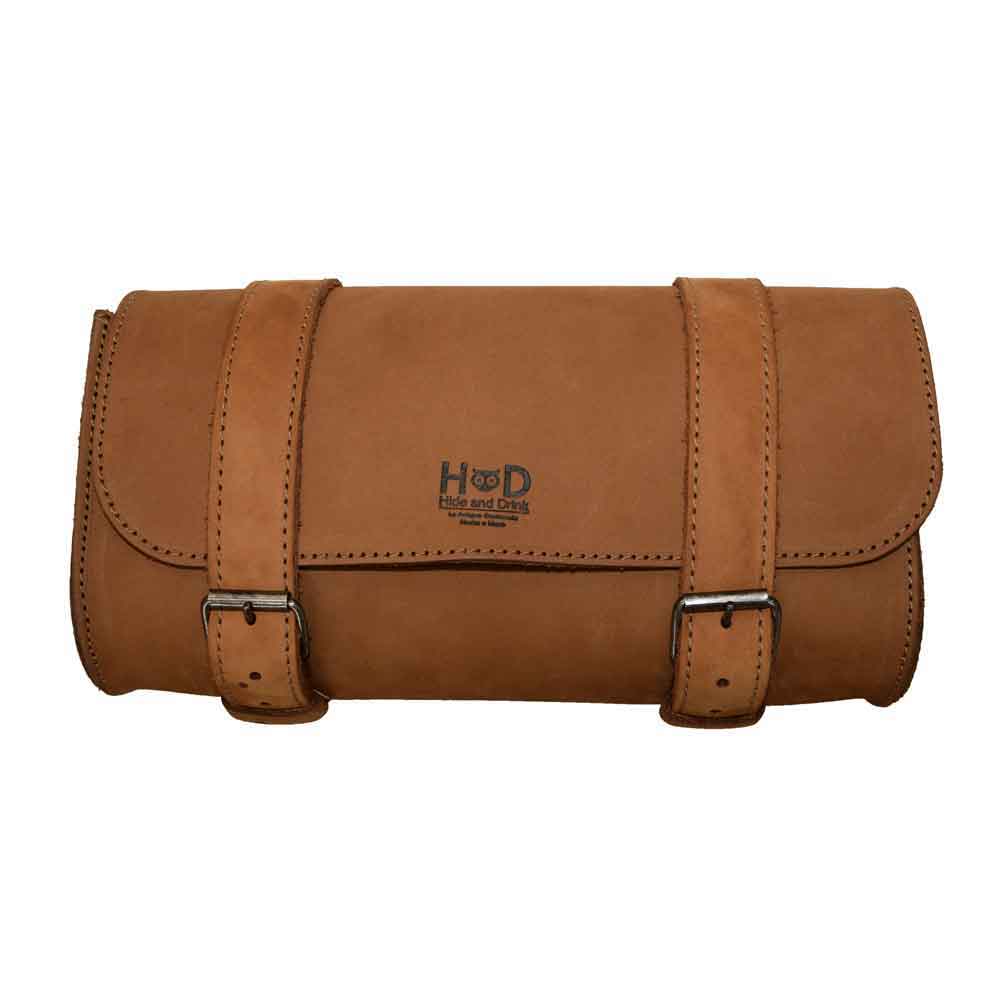 Hide & Drink Leather Motorcycle Tool Bag showcasing a trustworthy design made from genuine Full Grain Leather, suited for avid motorcyclists looking for a reliable Biker Bag for Tools and Essentials. This versatile Handlebar Bag with Adjustable Straps serves also as an efficient Tool Organizer, crafted with dedication in La Antigua Guatemala & Oaxaca Mexico.