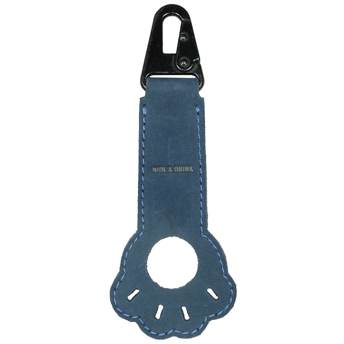 Blue thick full grain leather Paw Bottle Holder by Hide & Drink, perfect for dog lovers. This belt holder is a travel essential, handcrafted with care and featuring artisan details from La Antigua Guatemala's small batch production.
