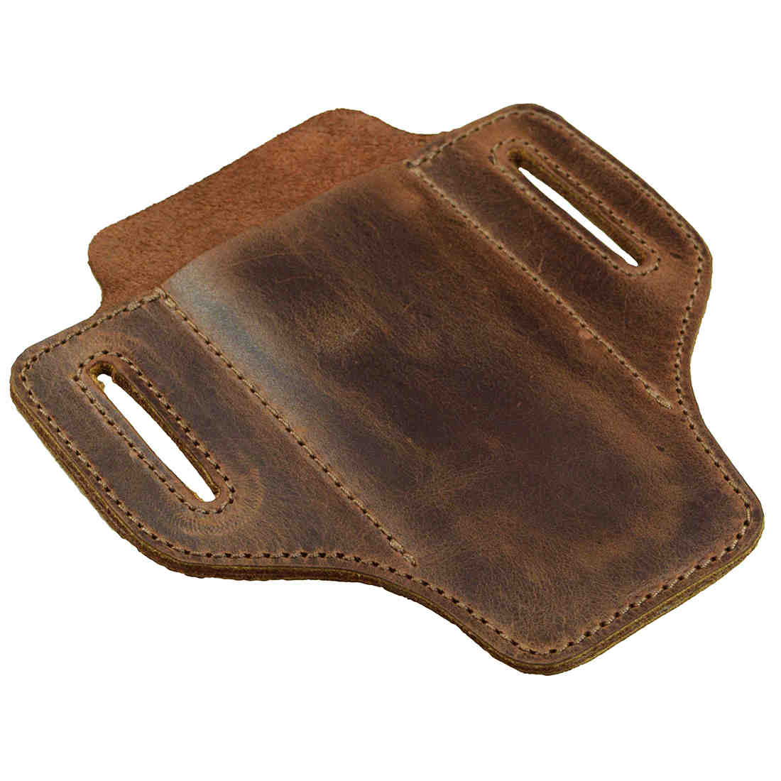 The interior of Hide & Drink's Tactical Knife Holster showcasing its quality construction with soft Full Grain Leather. This versatile Tactical Knife Leather Holster functions as a reliable multitool holder, ideal for outdoor enthusiasts. Support artisan craftsmanship from La Antigua Guatemala & Oaxaca Mexico.